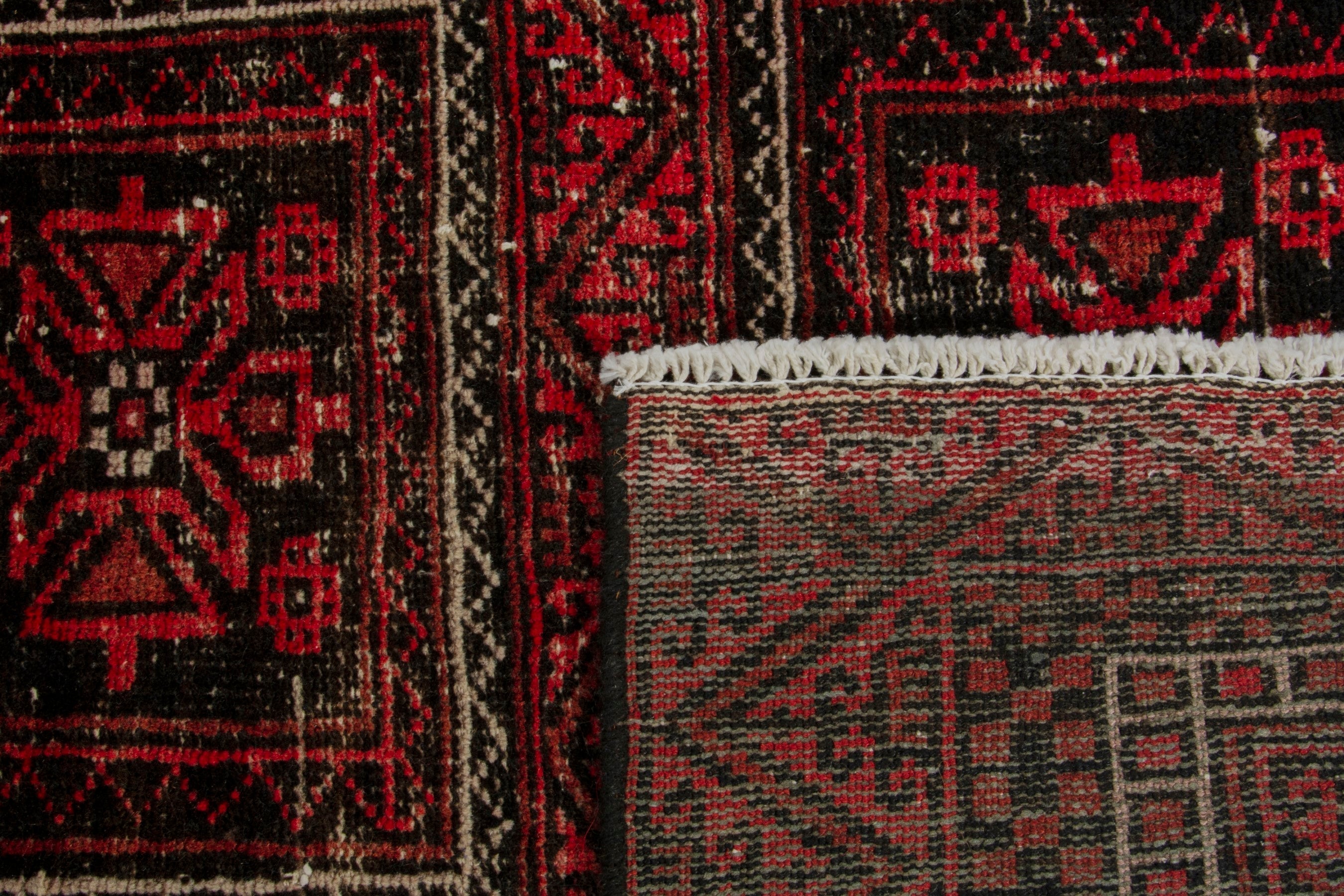 Persian Baluch accent rug in deep red and burgundy, view 17 of 17