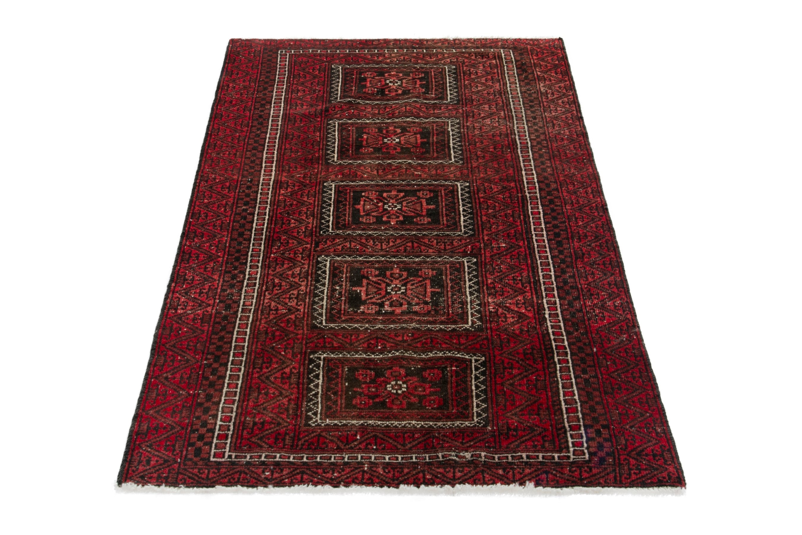 Persian Baluch accent rug in deep red and burgundy, view 2 of 17