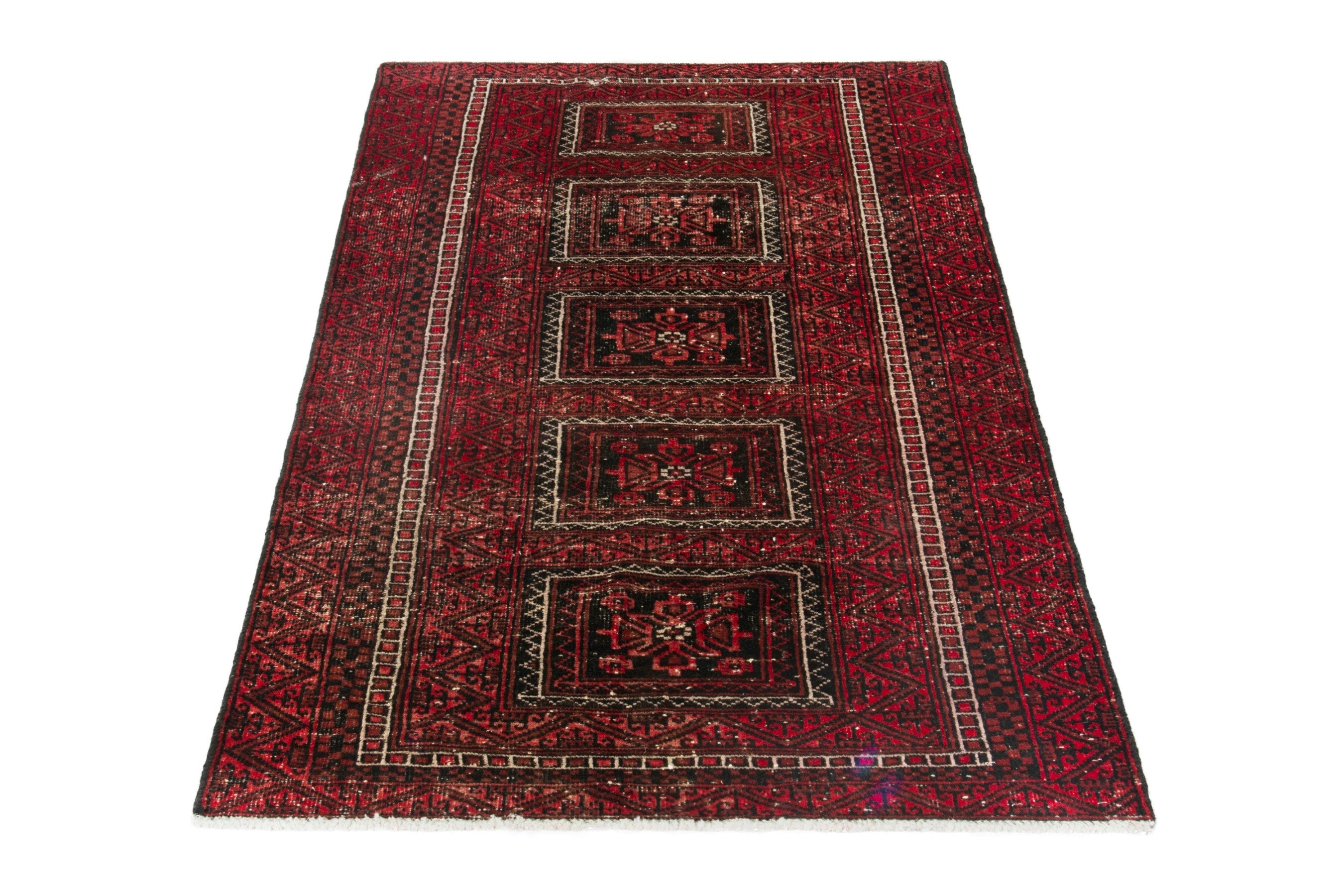 Persian Baluch accent rug in deep red and burgundy, view 3 of 17