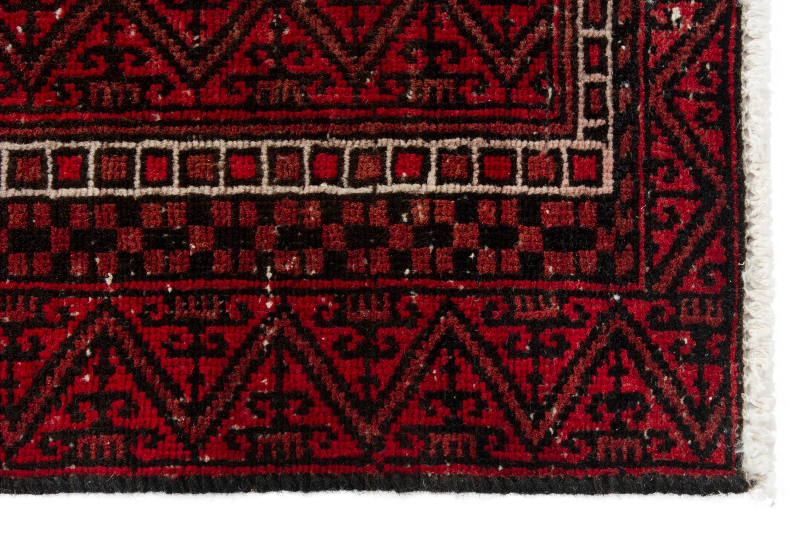 Persian Baluch accent rug in deep red and burgundy, view 10 of 17