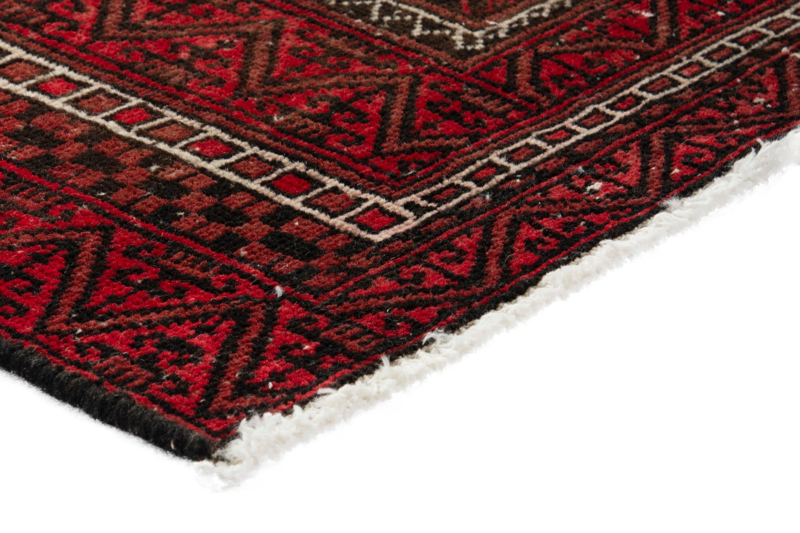 Persian Baluch accent rug in deep red and burgundy, view 4 of 17