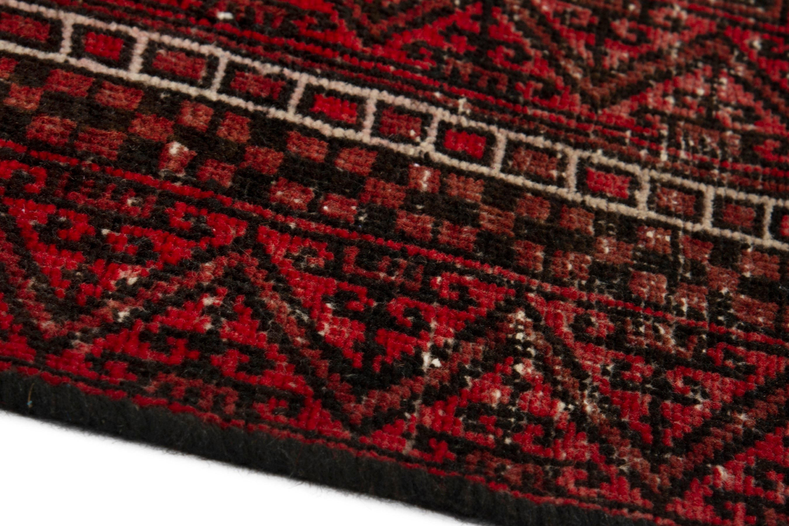 Persian Baluch accent rug in deep red and burgundy, view 6 of 17