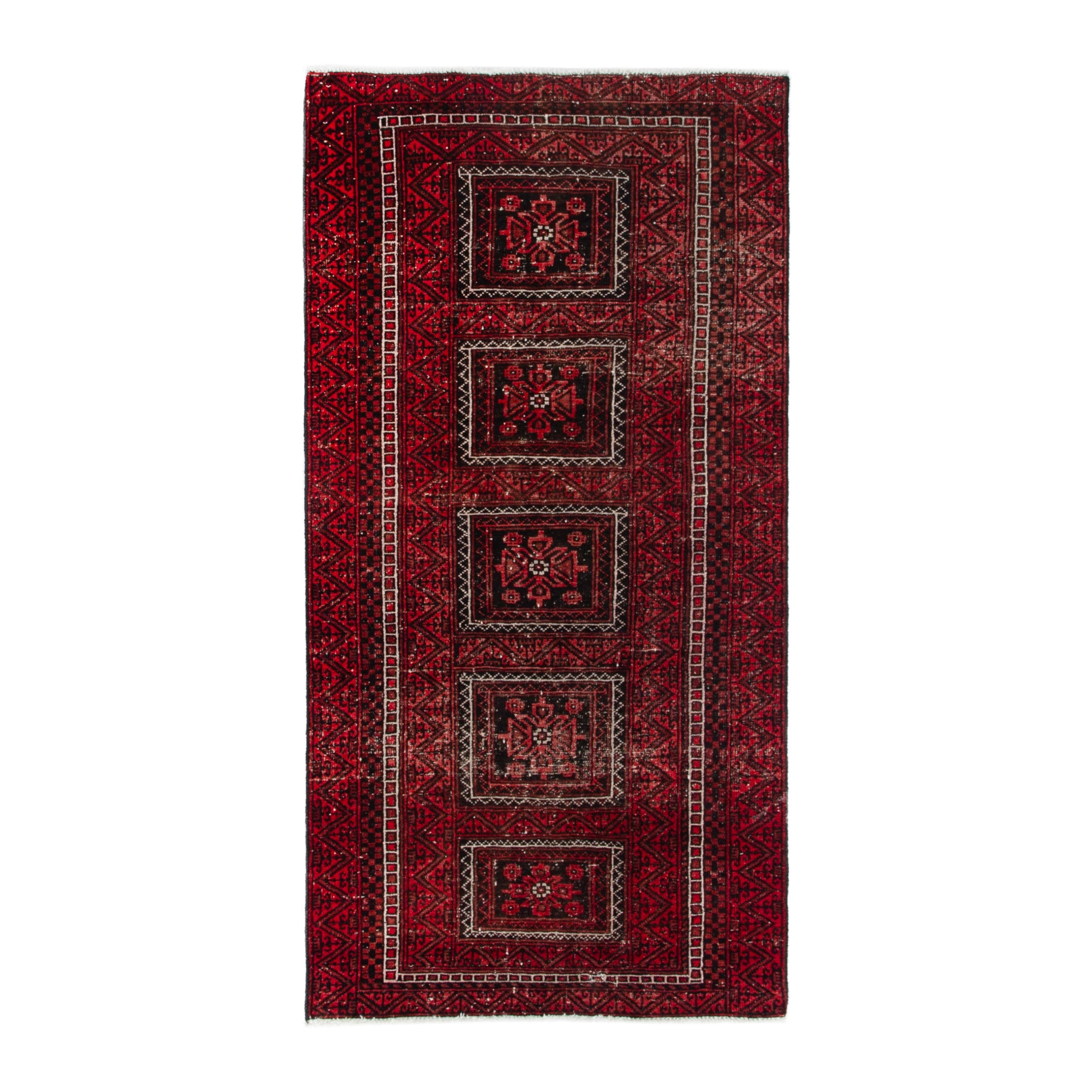 Persian Baluch accent rug in deep red and burgundy, 3'2" x 6'3"