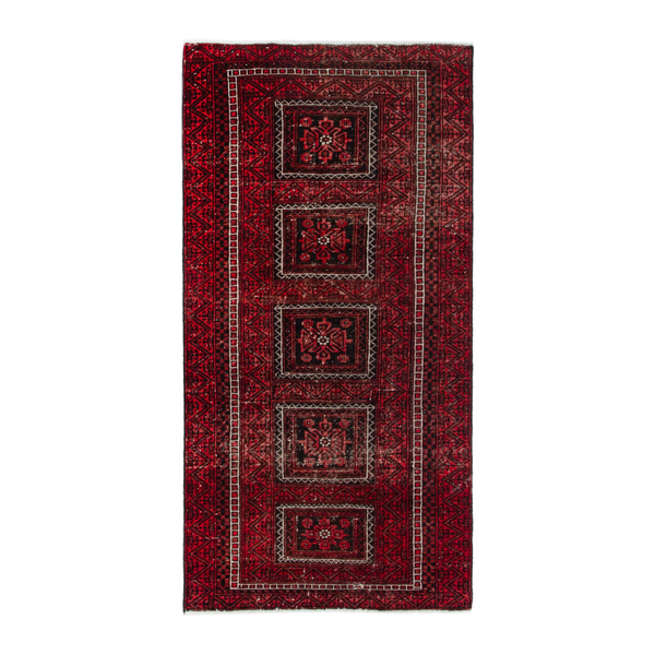Persian Baluch accent rug in deep red and burgundy, 3'2" x 6'3"