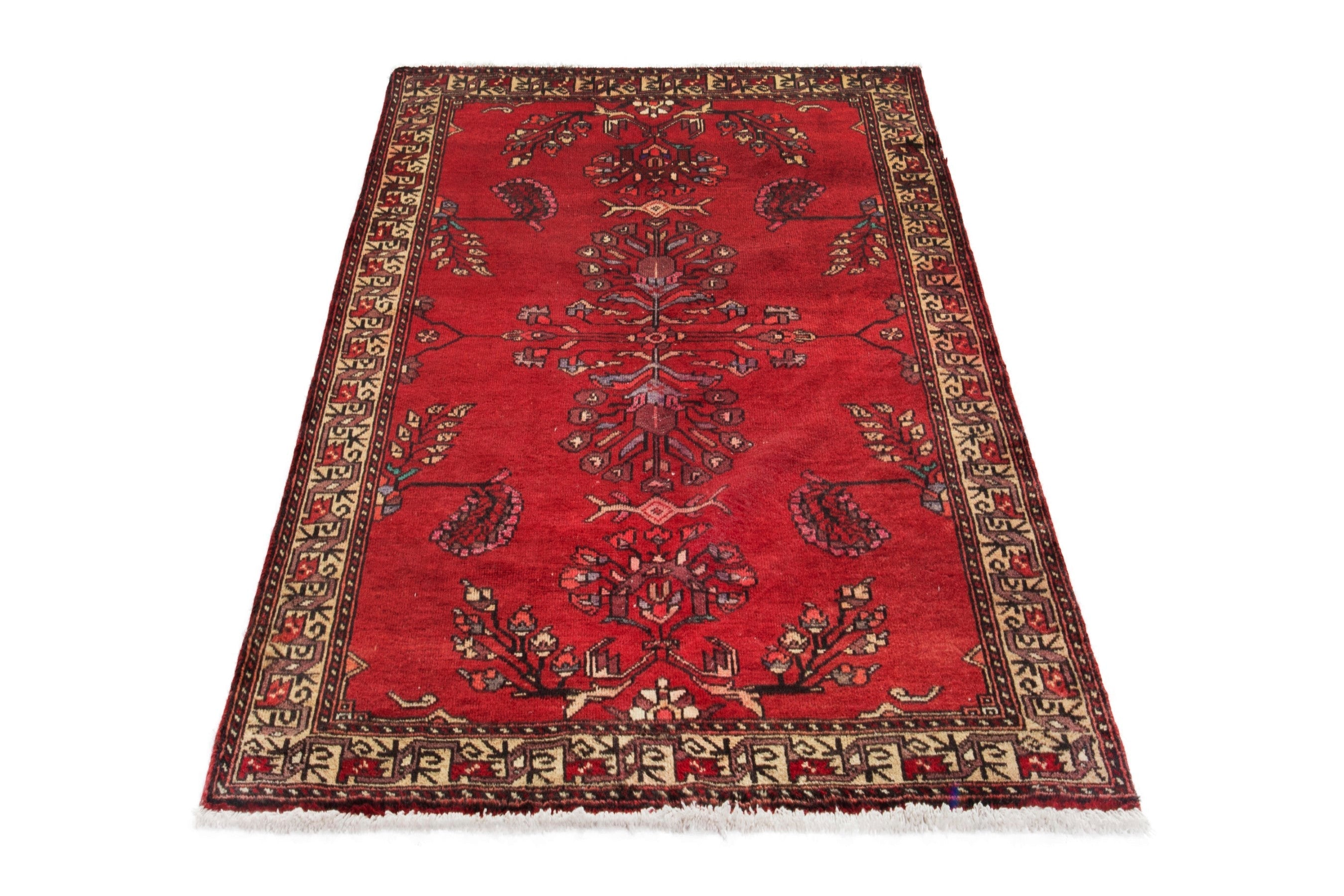Persian Ferdos area rug in deep red and burgundy, view 2 of 17