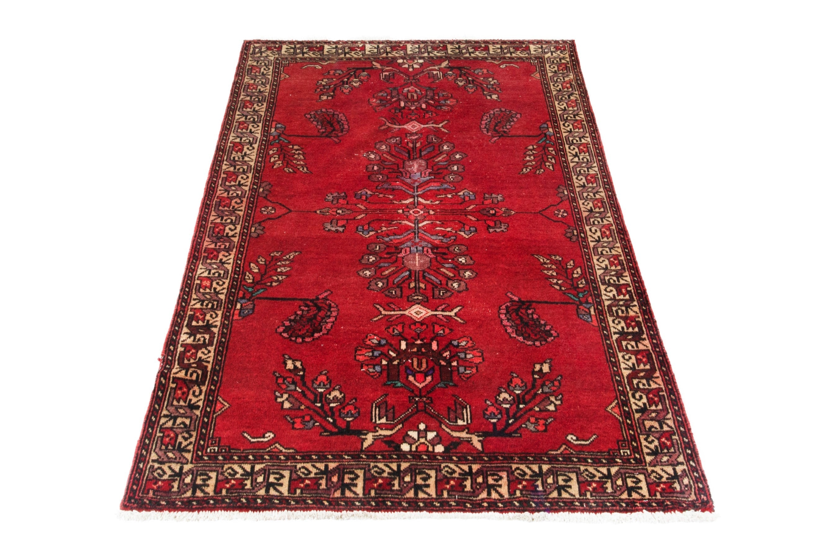 Persian Ferdos area rug in deep red and burgundy, view 3 of 17