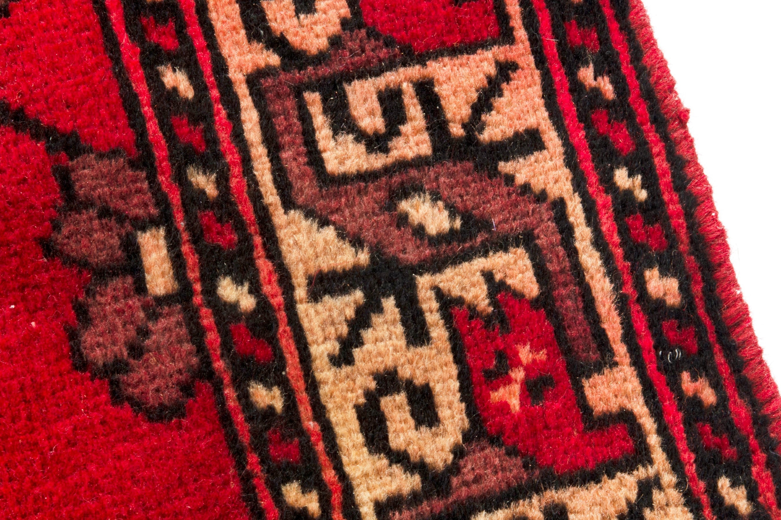 Persian Ferdos area rug in deep red and burgundy, view 9 of 17