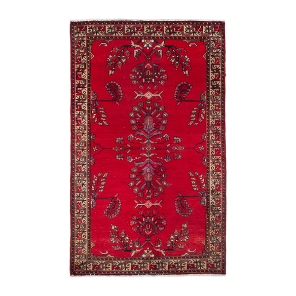 Persian Ferdos area rug in deep red and burgundy, 3'11" x 6'9"