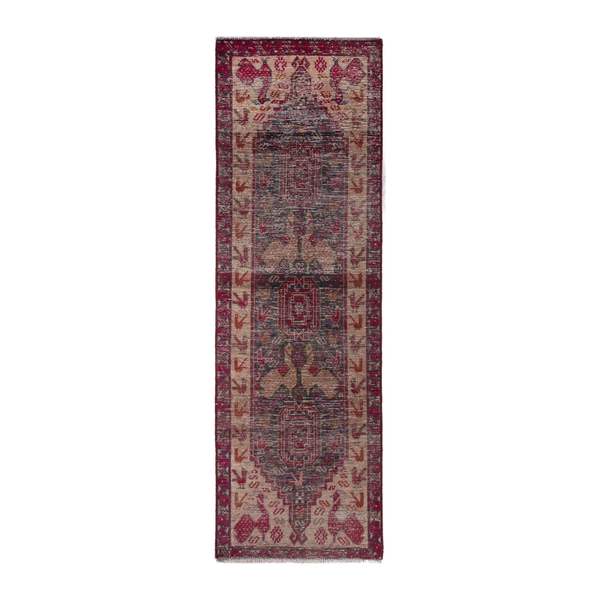 Persian Baluch rug in dark blue and burgundy, 2' x 6'4"