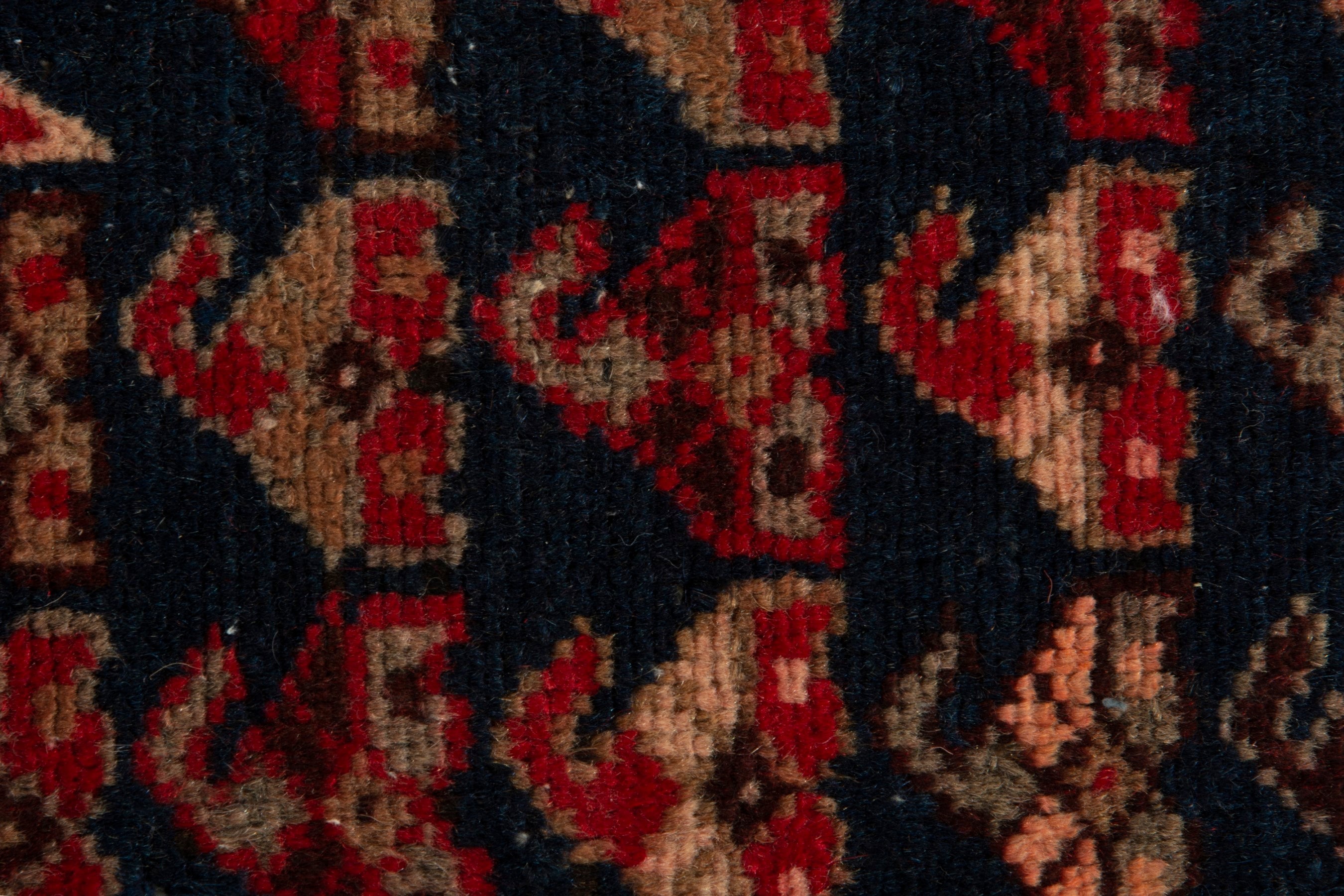 Persian Saveh accent rug in deep red and navy, view 13 of 17