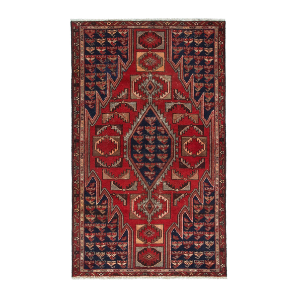 Persian Saveh accent rug in deep red and navy, 3'5" x 5'11"