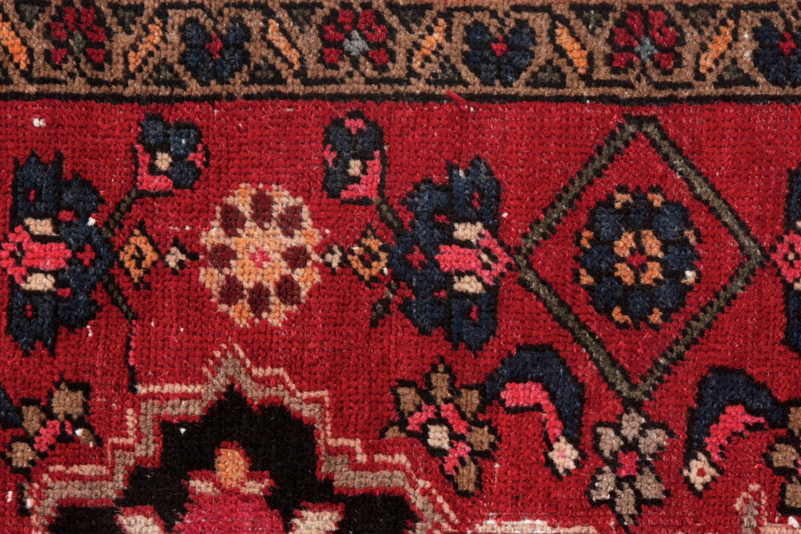 Persian Zanjan accent rug in deep red and dark brown, view 14 of 19