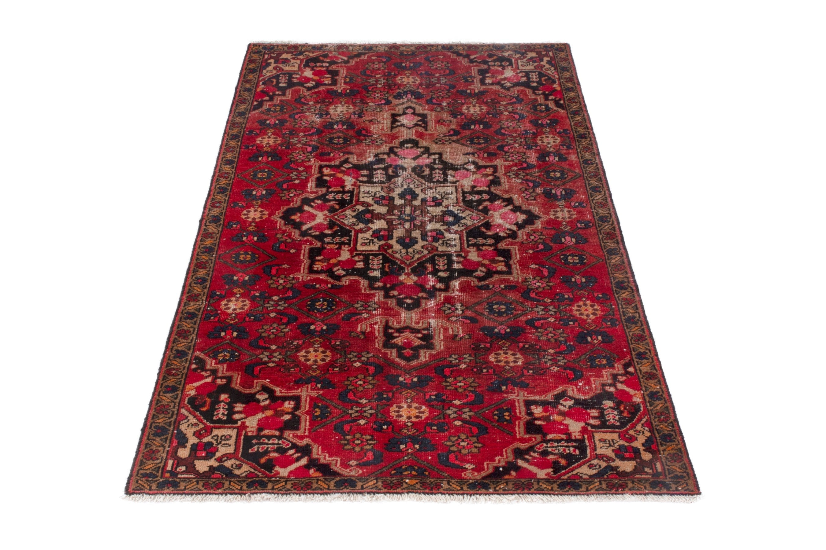 Persian Zanjan accent rug in deep red and dark brown, view 2 of 19
