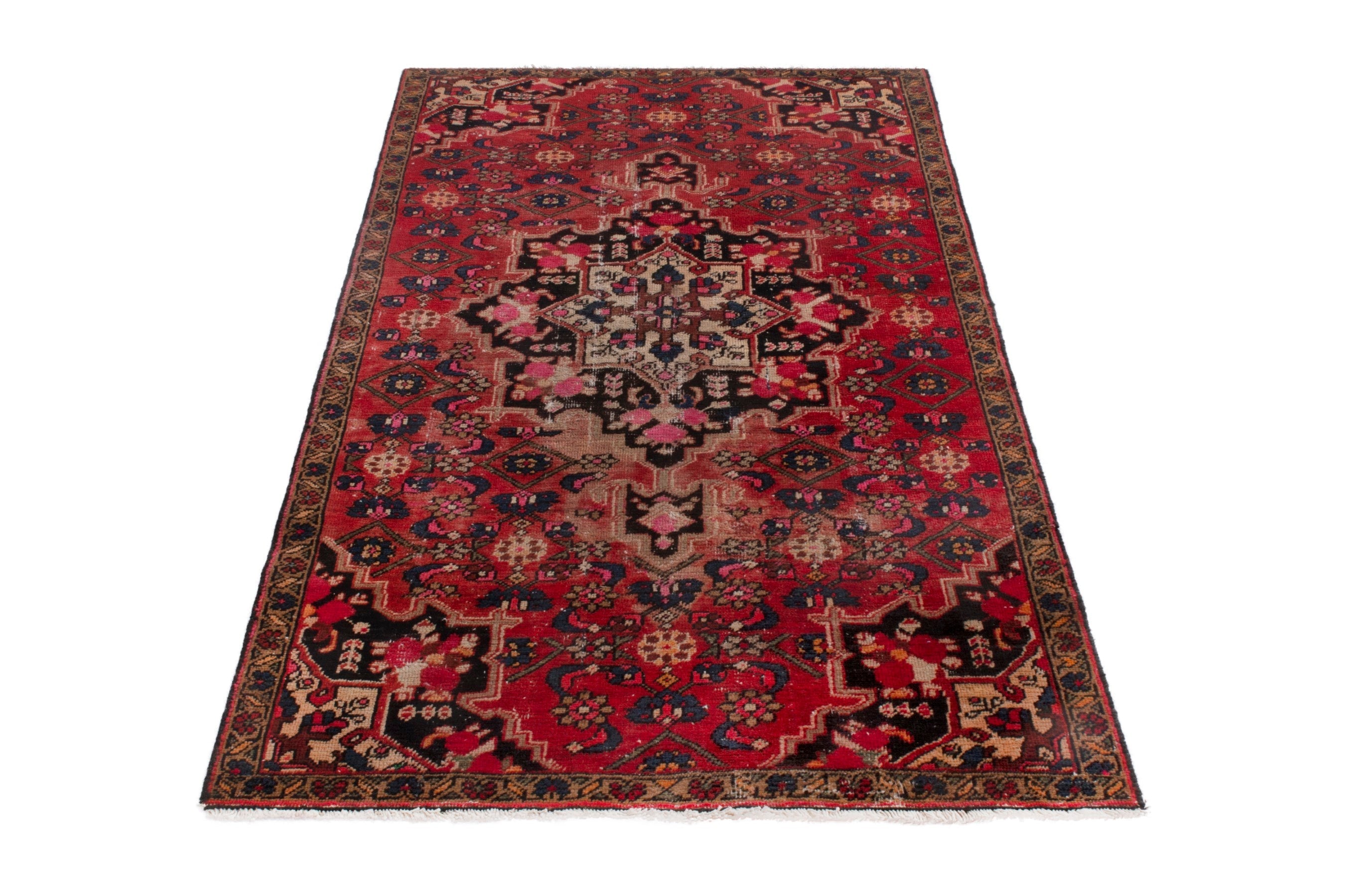 Persian Zanjan accent rug in deep red and dark brown, view 3 of 19