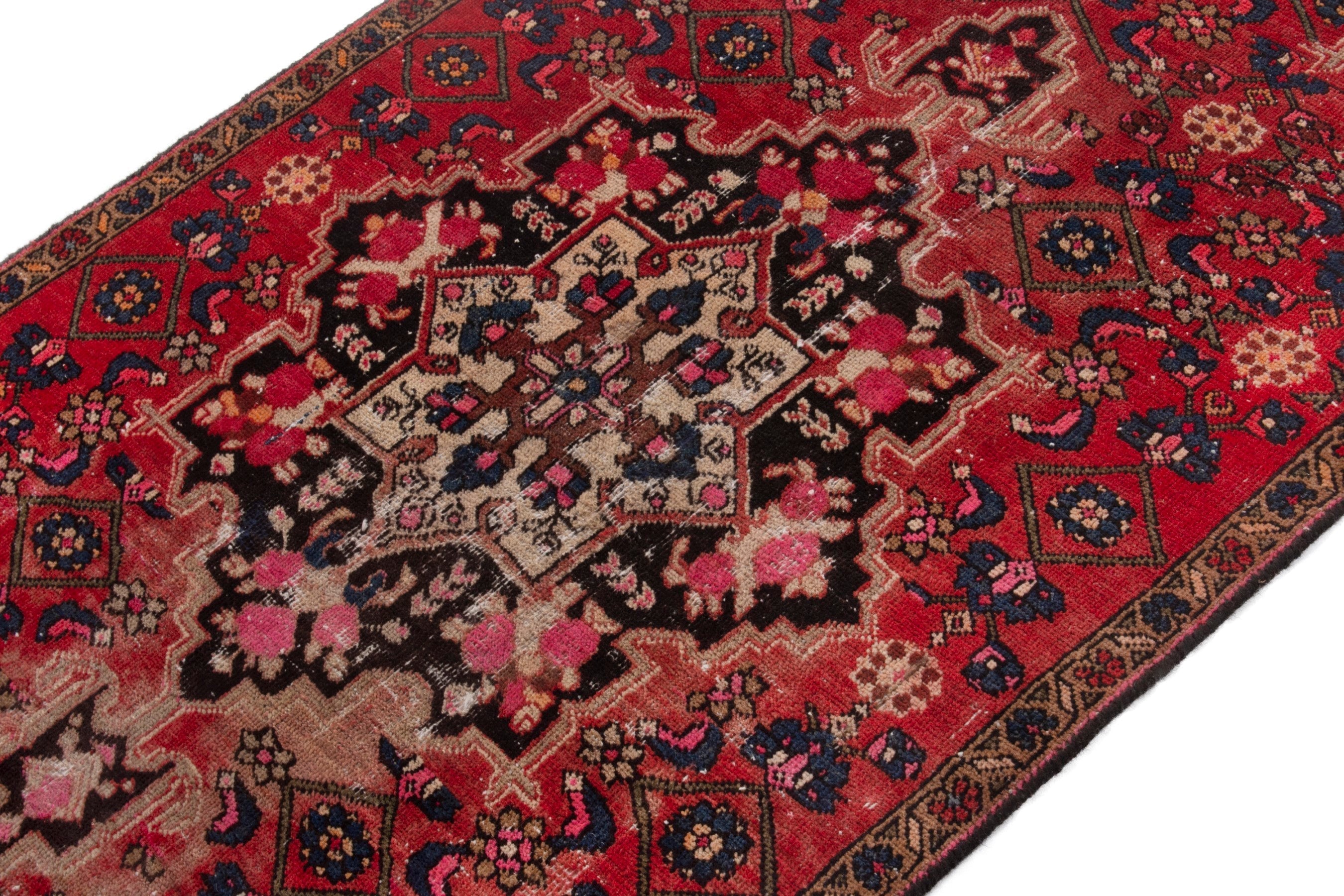 Persian Zanjan accent rug in deep red and dark brown, view 5 of 19