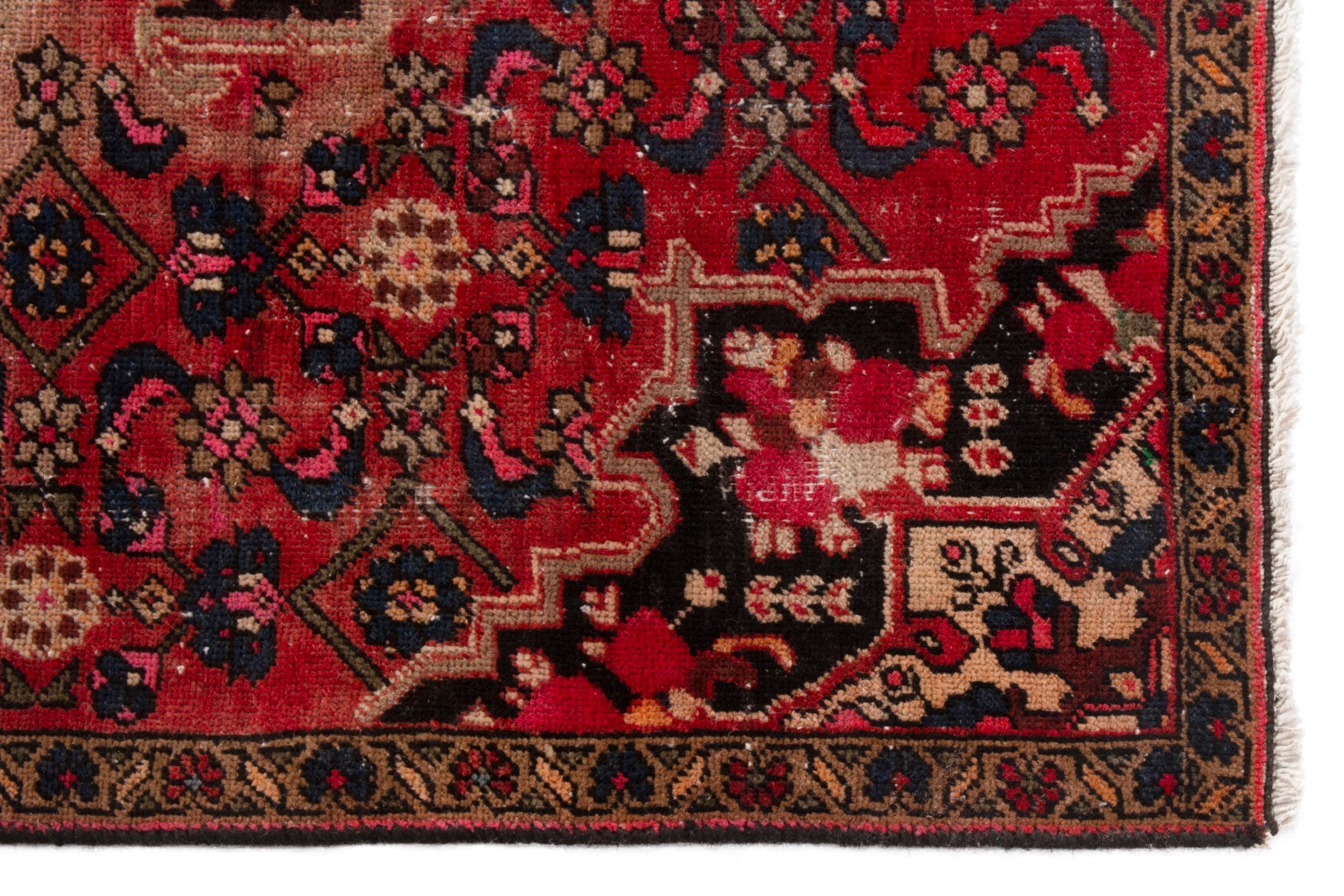 Persian Zanjan accent rug in deep red and dark brown, view 10 of 19