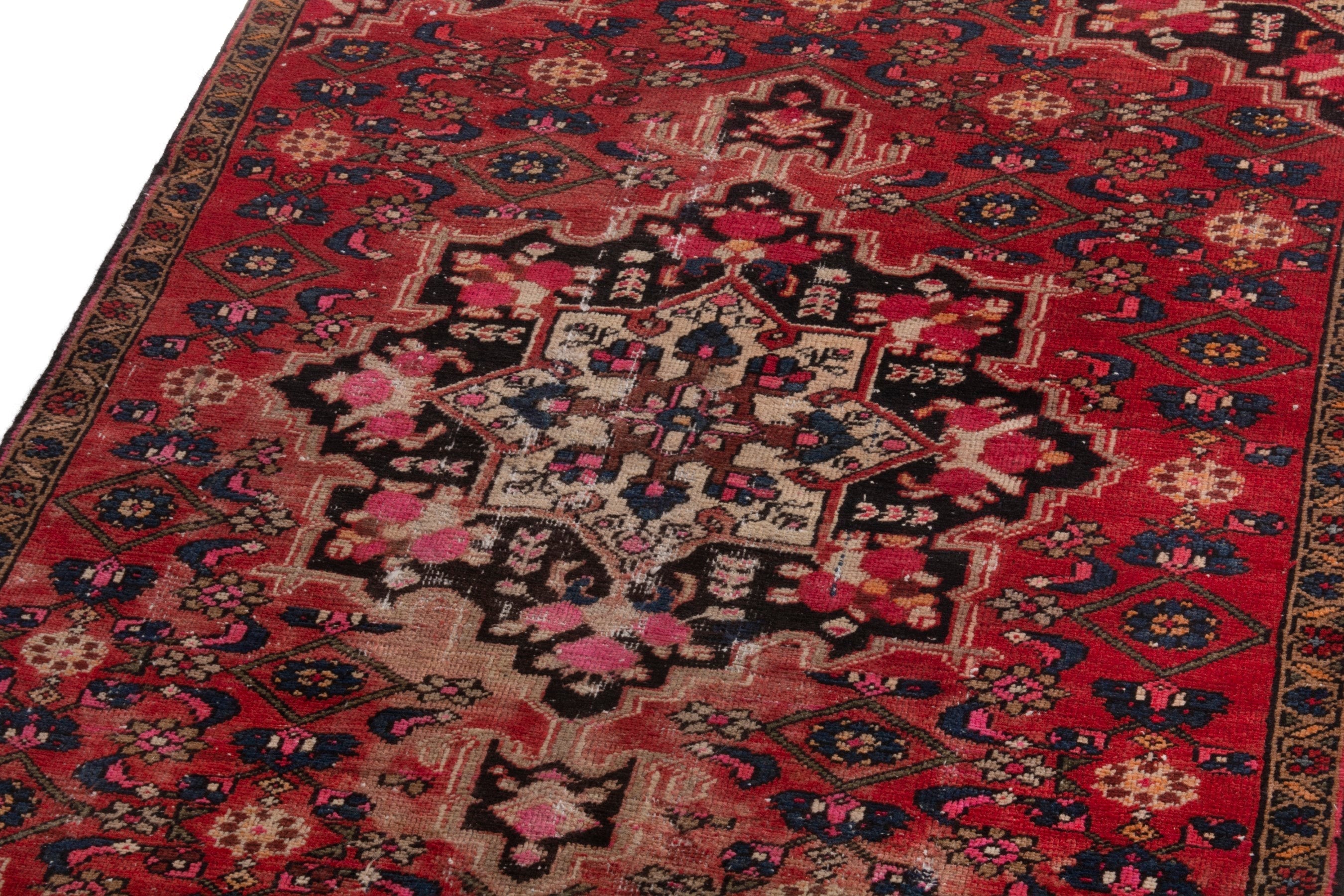 Persian Zanjan accent rug in deep red and dark brown, view 8 of 19