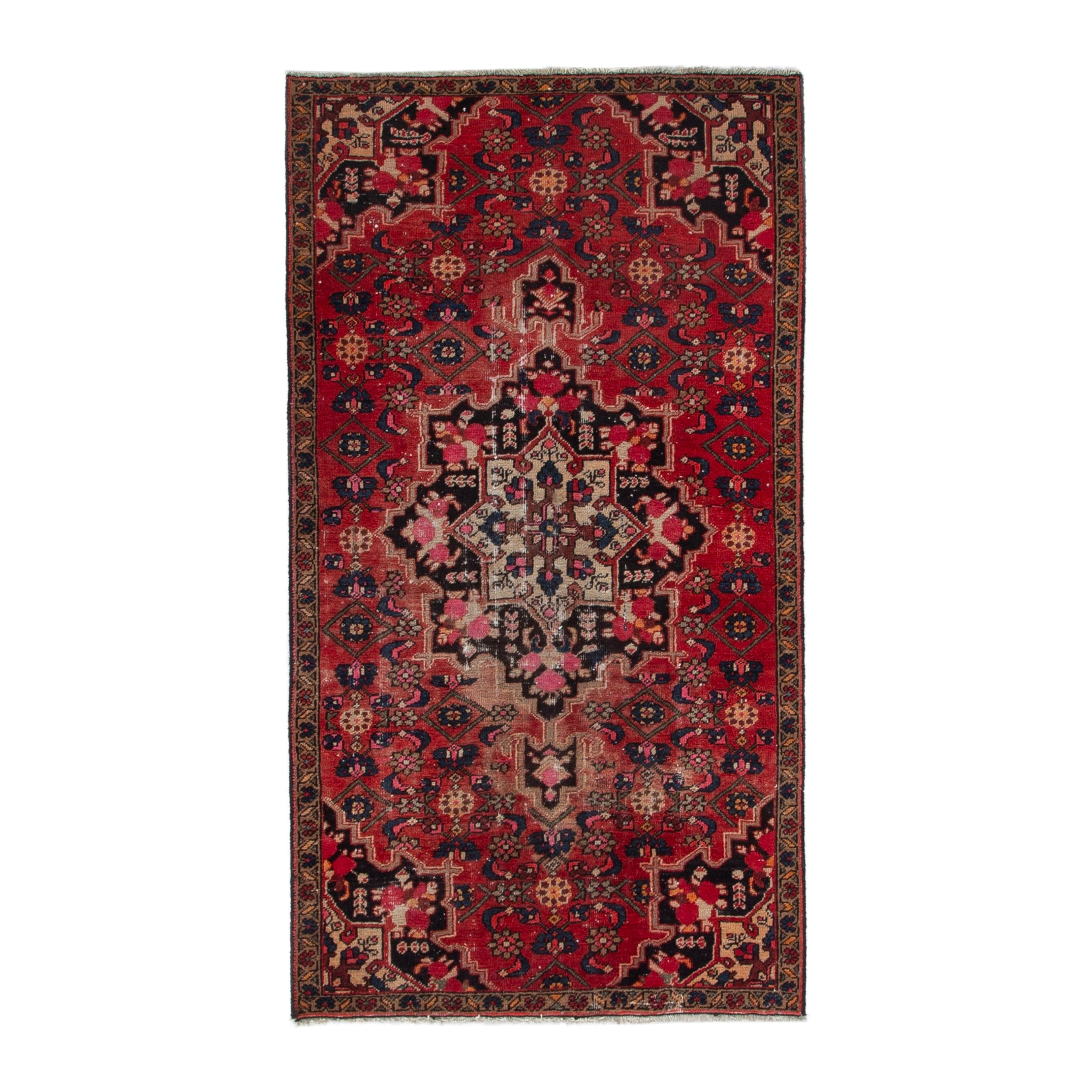 Persian Zanjan accent rug in deep red and dark brown, 3'3" x 5'11"