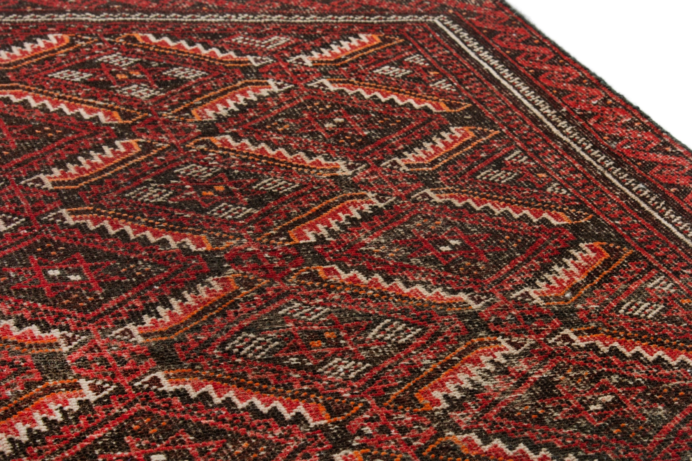 Persian Baluch accent rug in deep red and burgundy, view 9 of 18