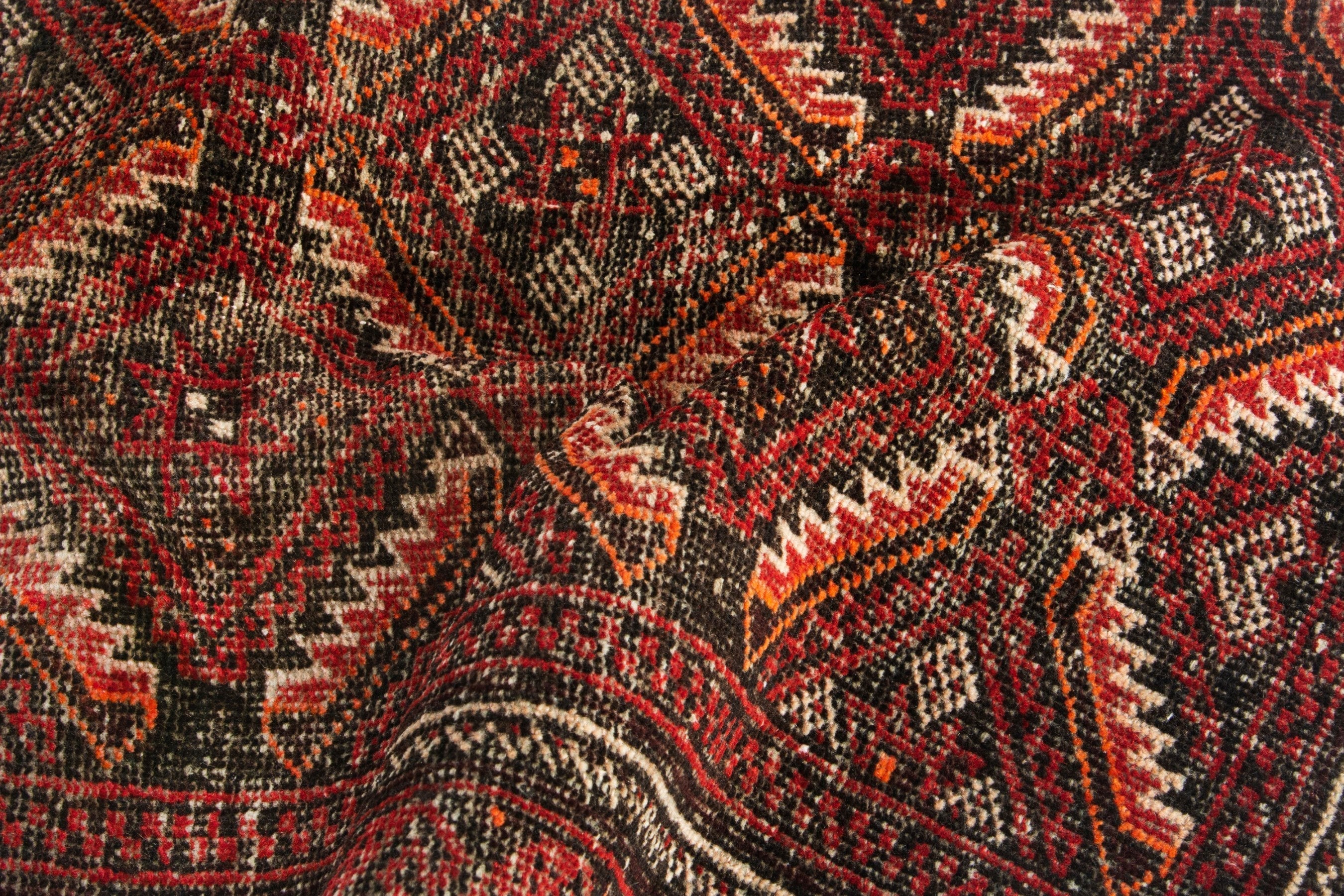 Persian Baluch accent rug in deep red and burgundy, view 15 of 18