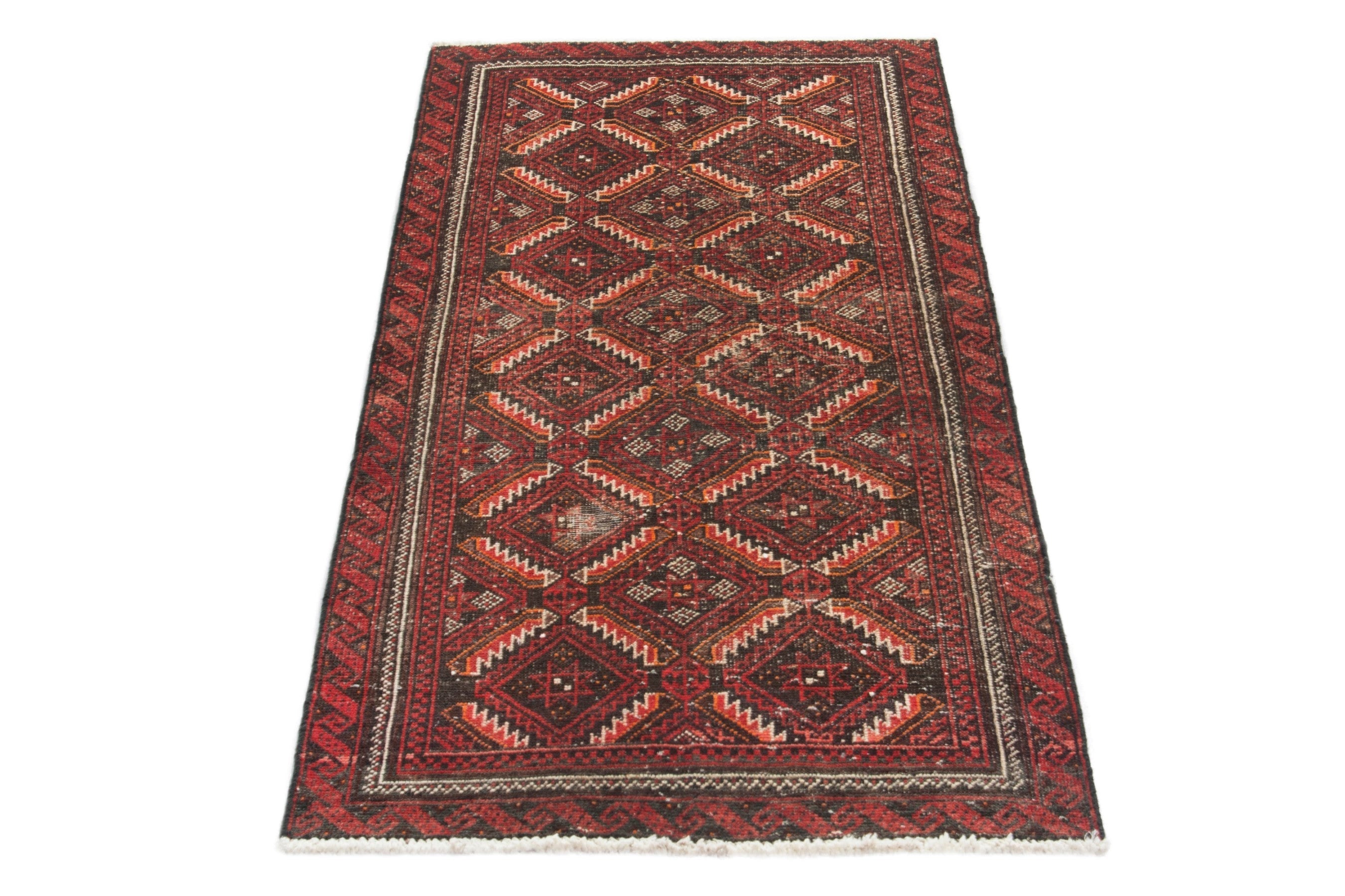 Persian Baluch accent rug in deep red and burgundy, view 2 of 18