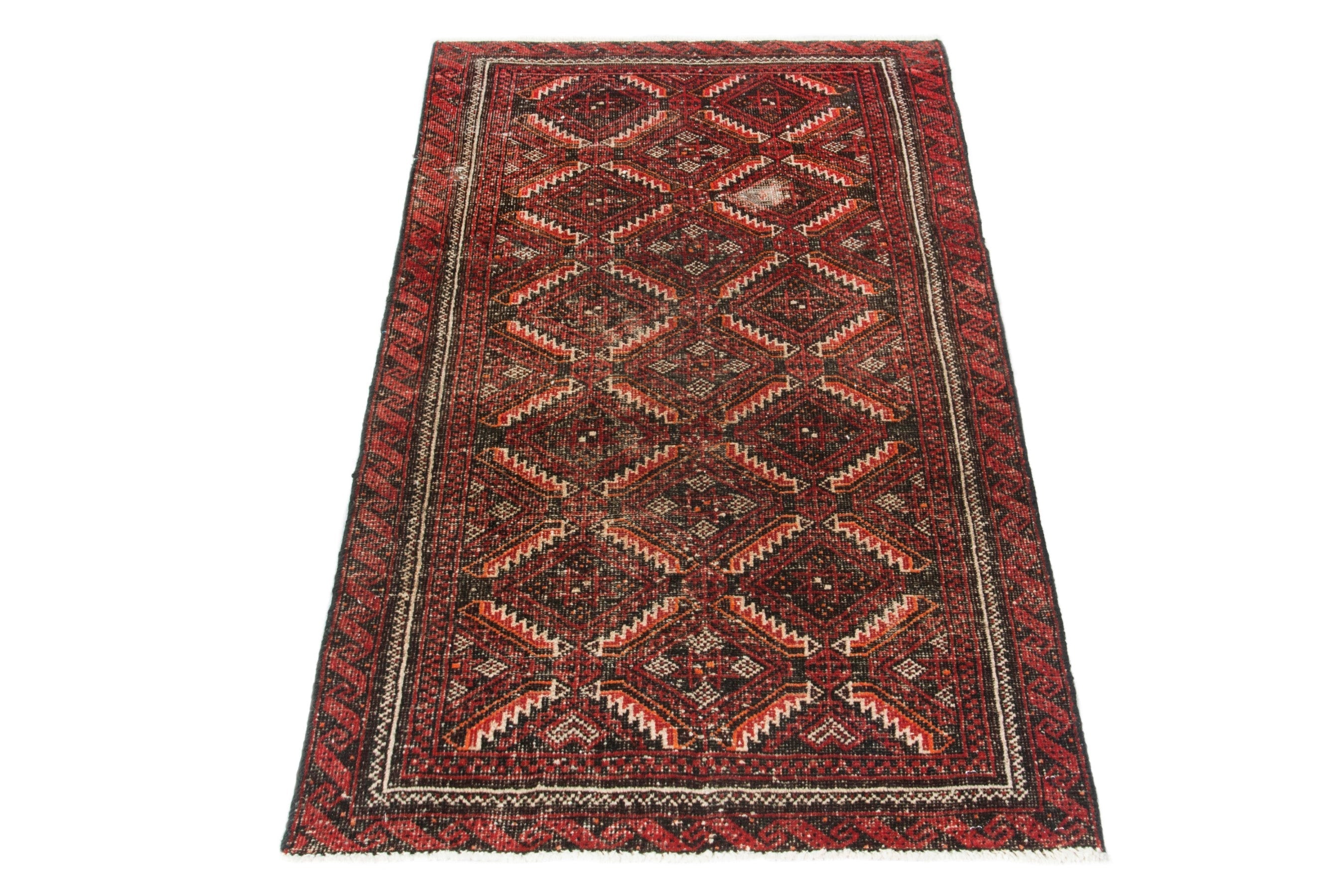 Persian Baluch accent rug in deep red and burgundy, view 3 of 18