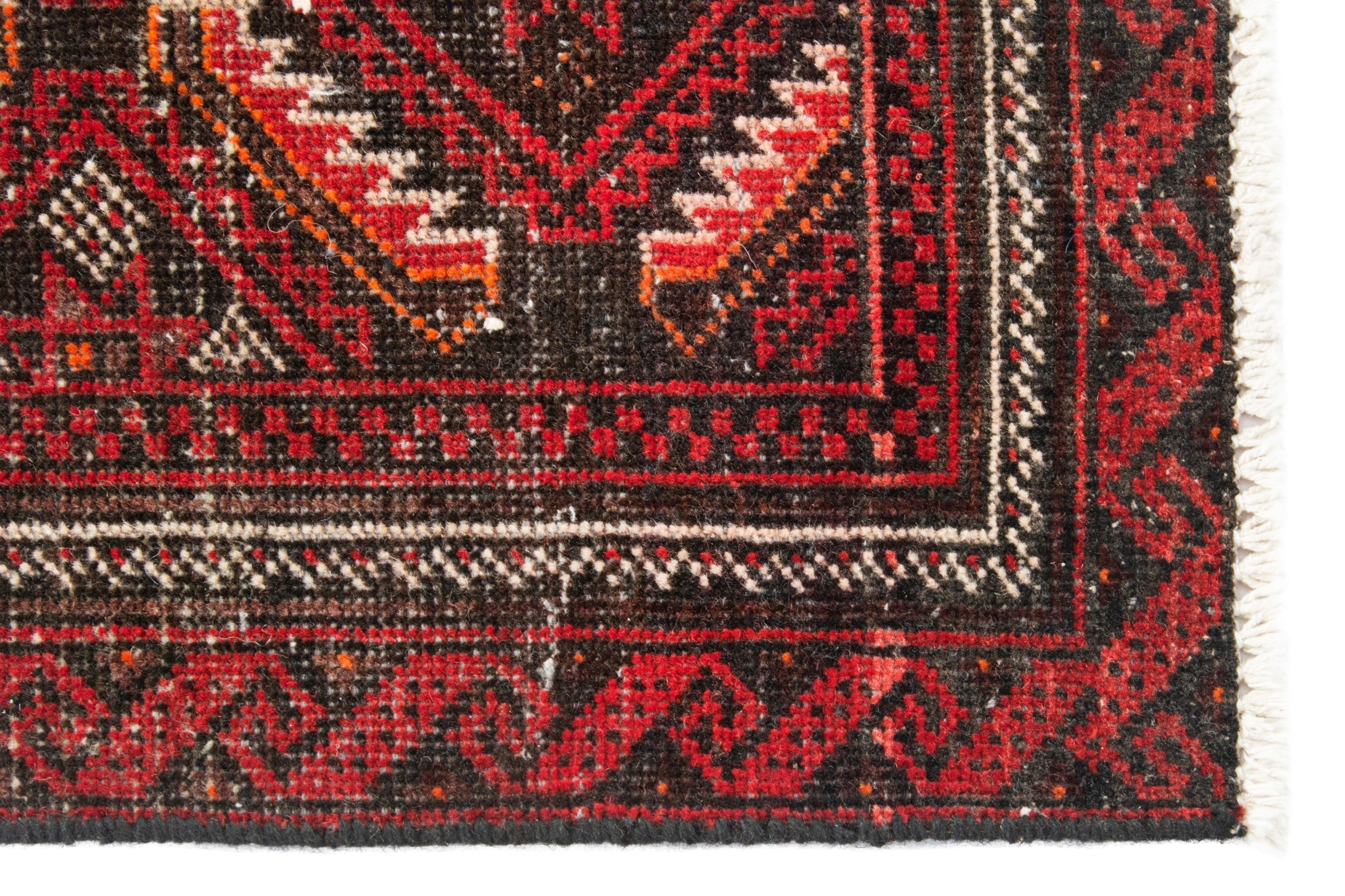 Persian Baluch accent rug in deep red and burgundy, view 10 of 18