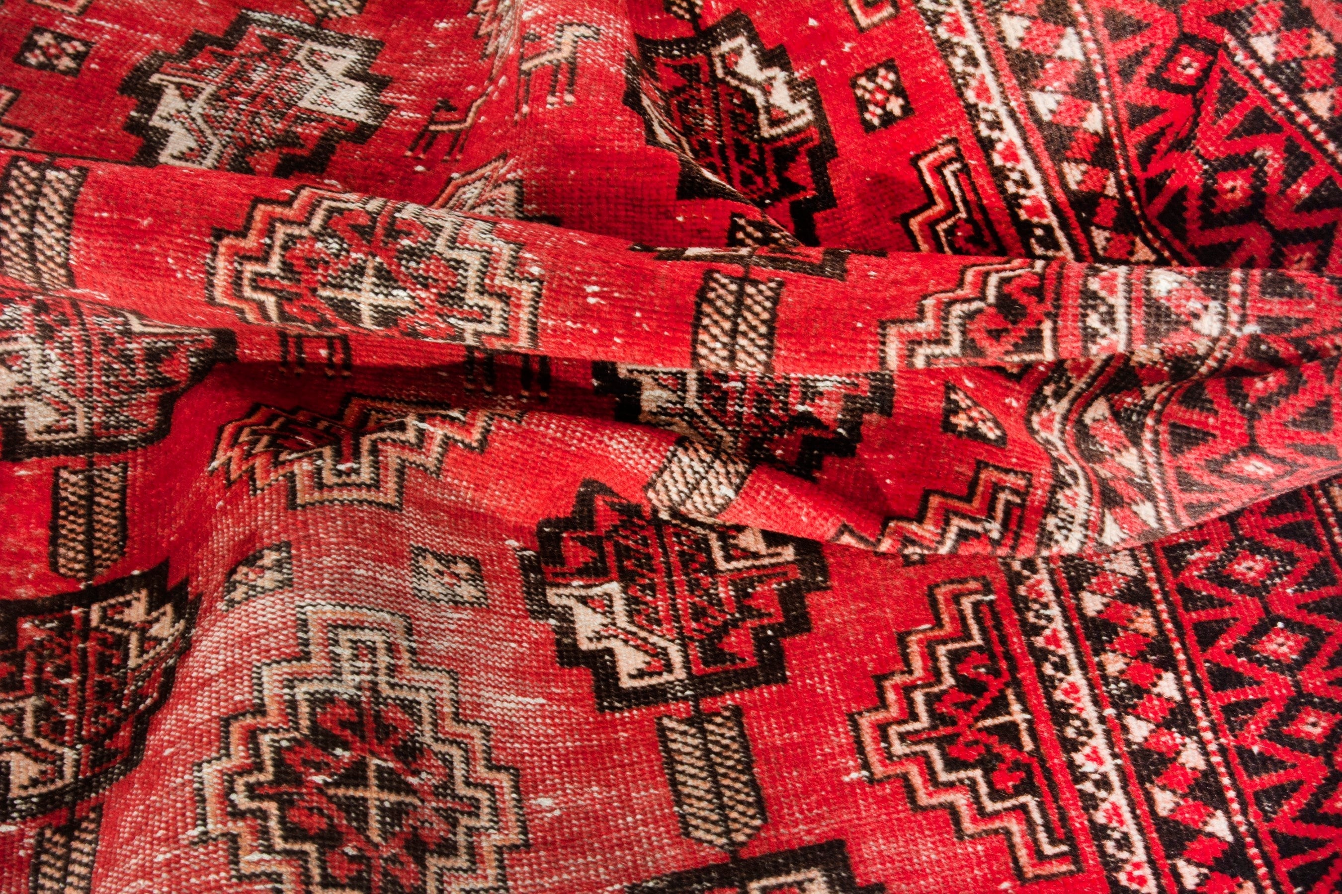 Persian Baluch accent rug in deep red and burgundy, view 15 of 17