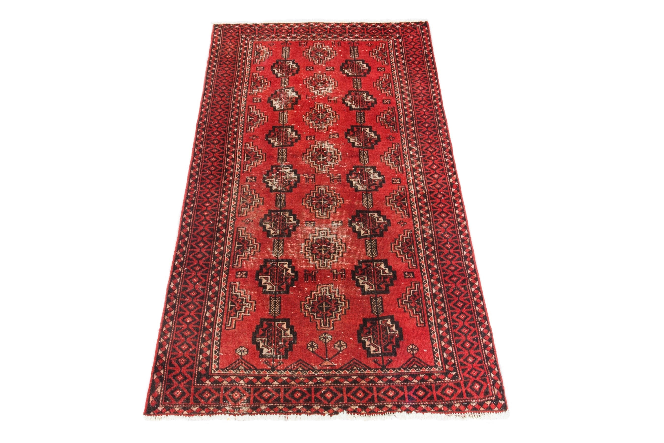 Persian Baluch accent rug in deep red and burgundy, view 3 of 17