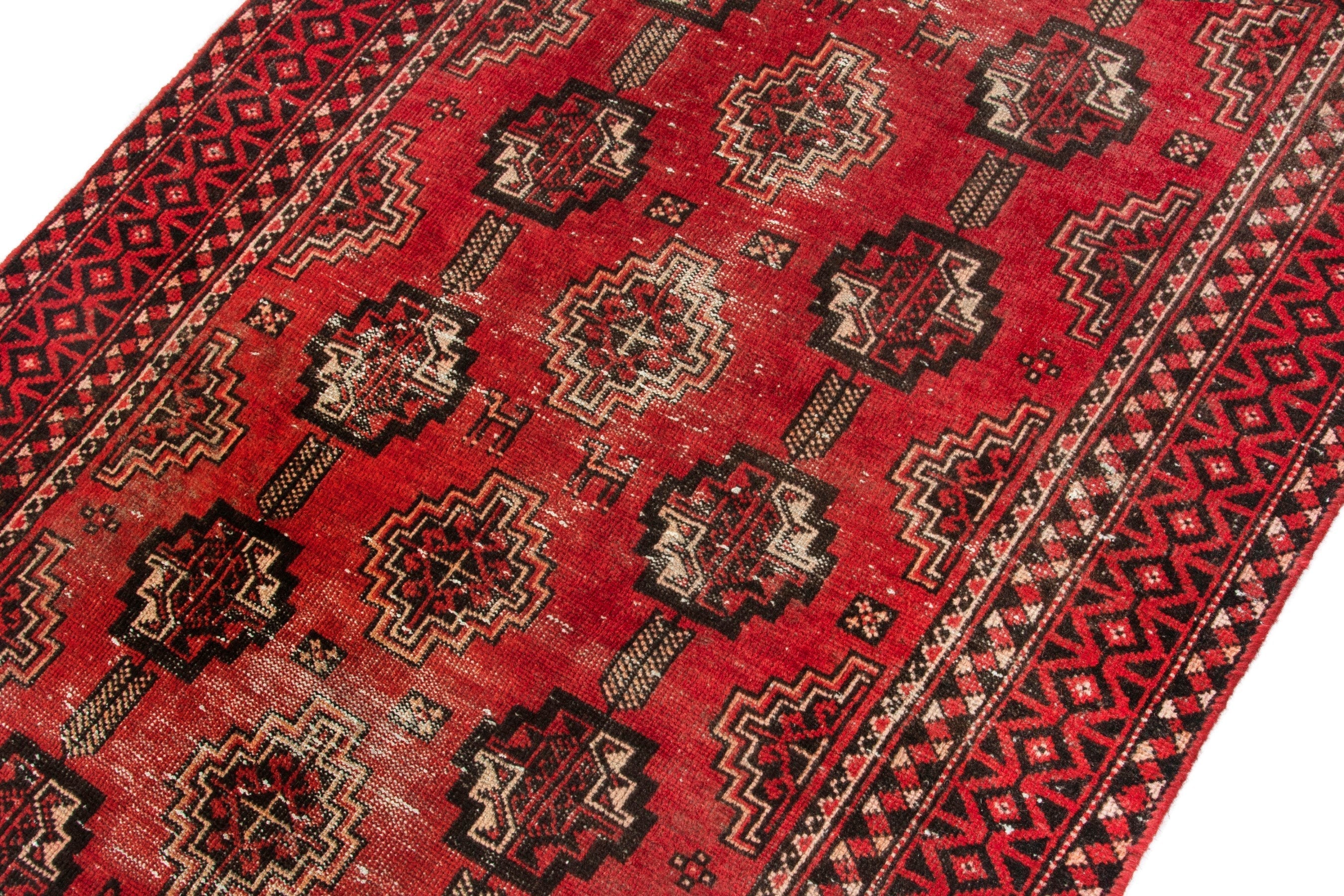 Persian Baluch accent rug in deep red and burgundy, view 5 of 17