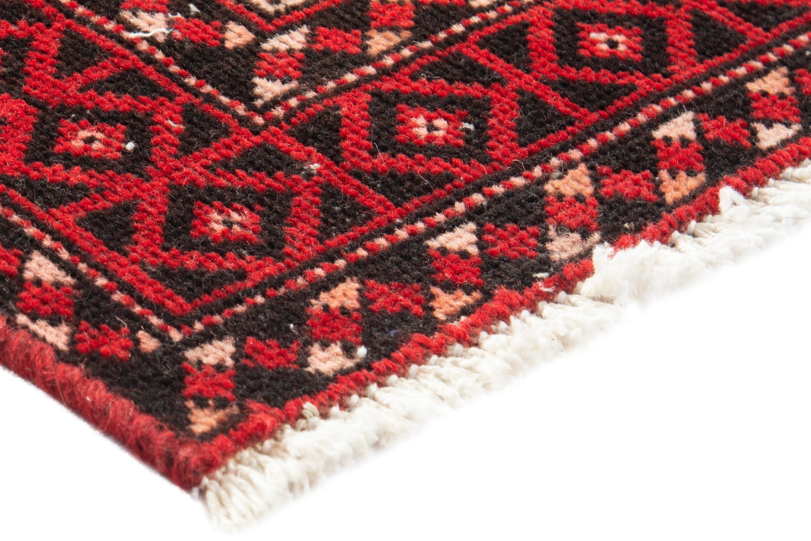 Persian Baluch accent rug in deep red and burgundy, view 4 of 17