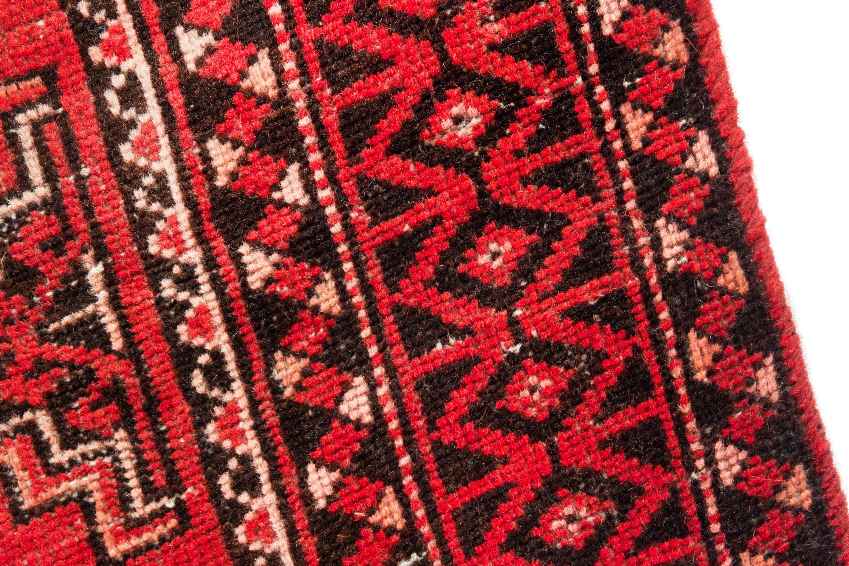 Persian Baluch accent rug in deep red and burgundy, view 6 of 17