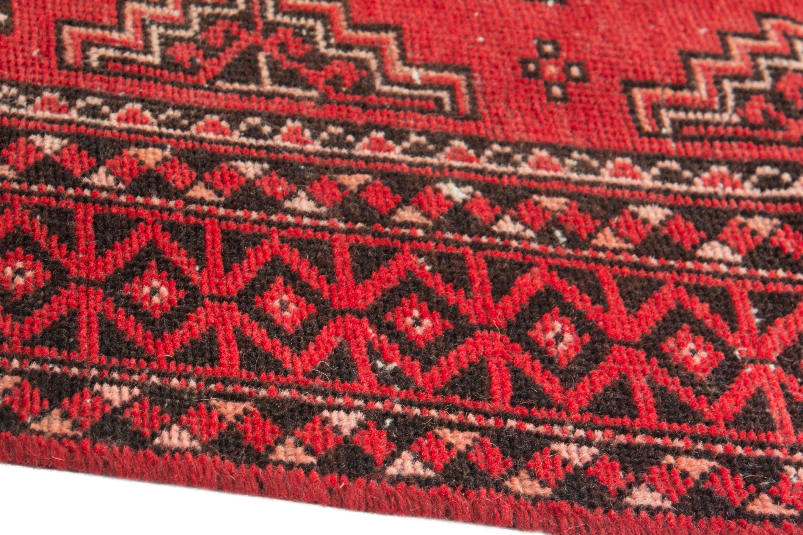 Persian Baluch accent rug in deep red and burgundy, view 9 of 17