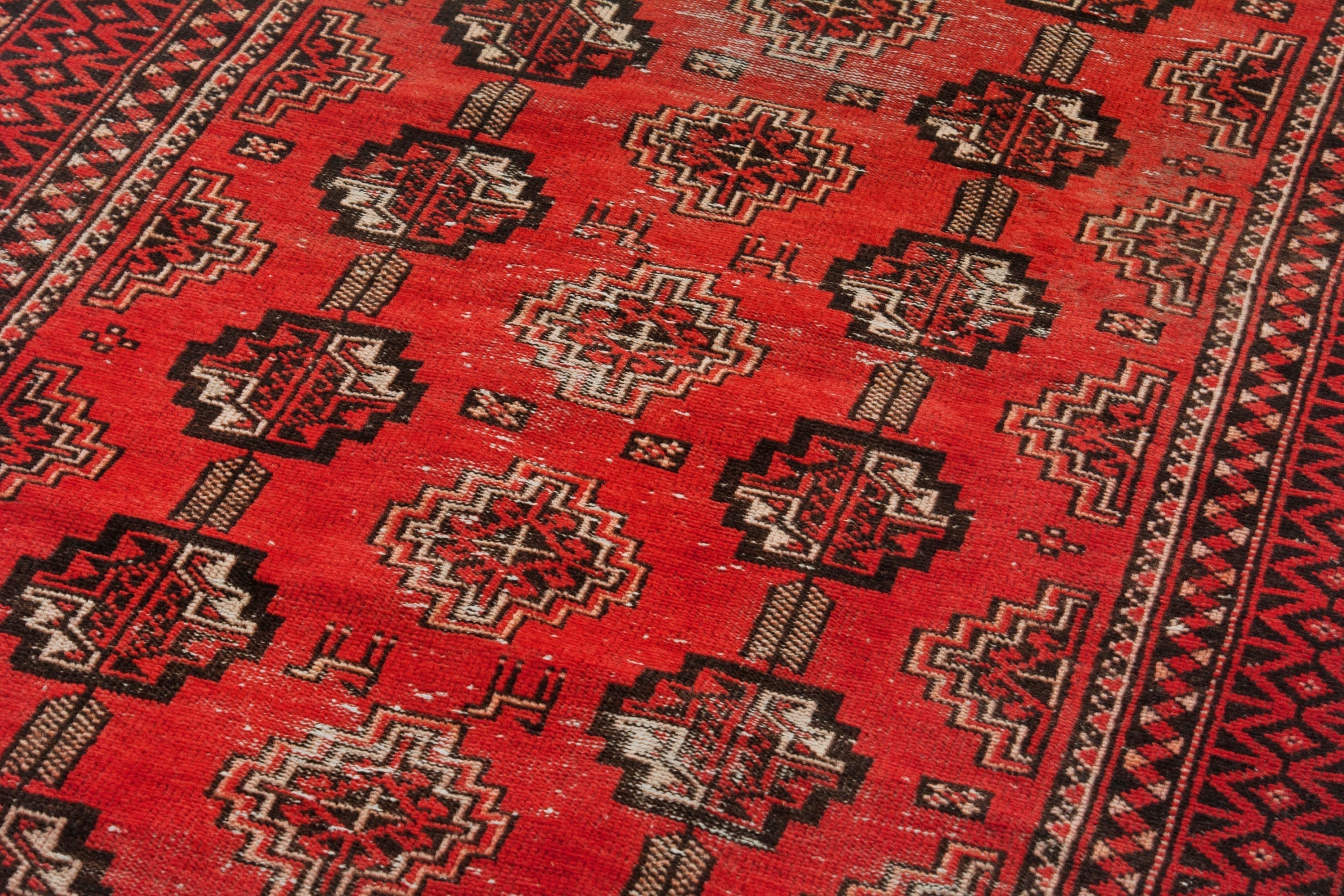 Persian Baluch accent rug in deep red and burgundy, view 7 of 17