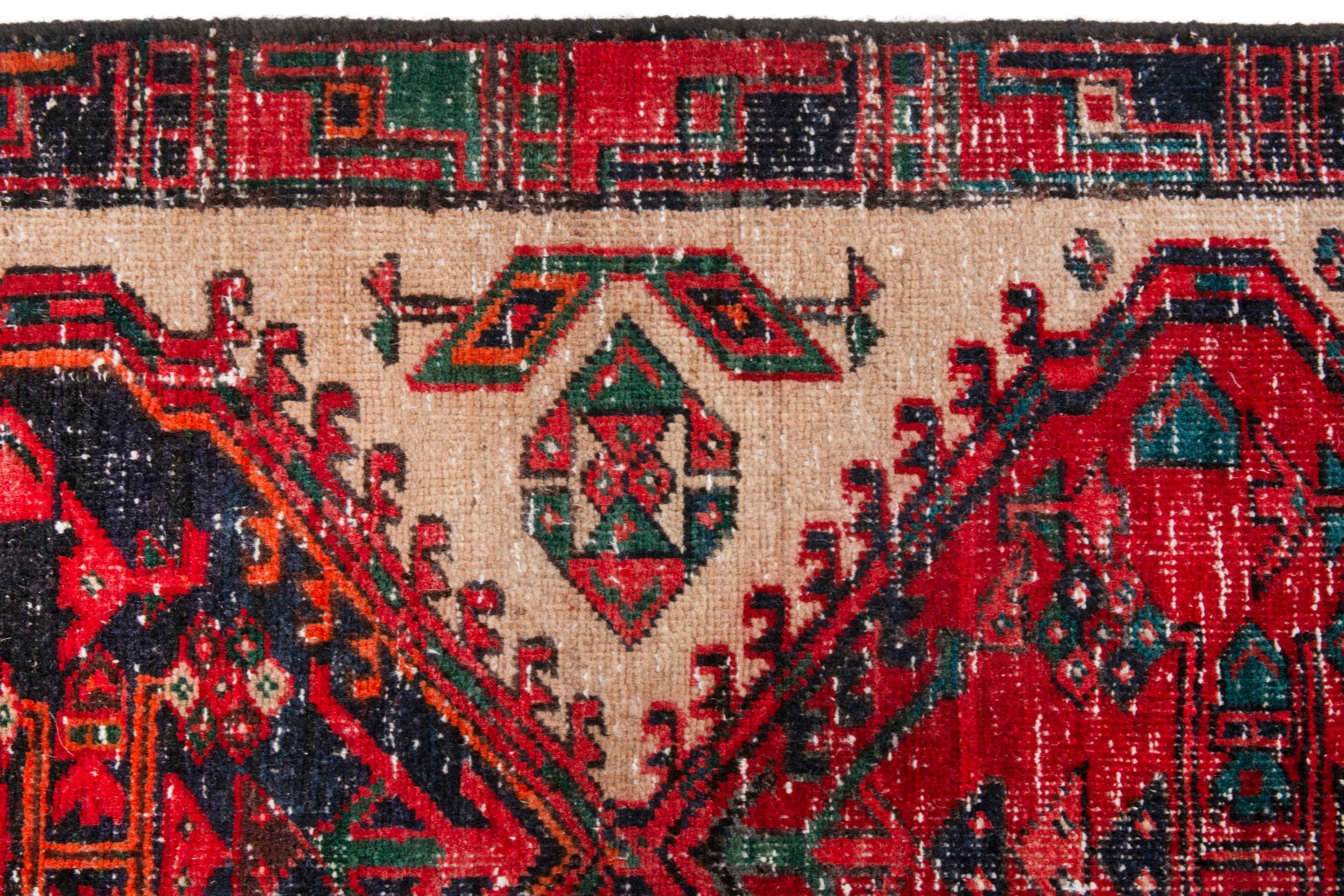 Persian Ardabil runner rug in cream and deep red, view 10 of 18