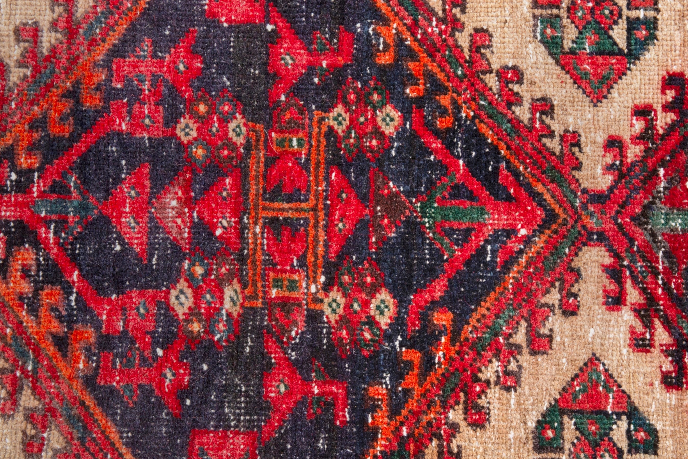 Persian Ardabil runner rug in cream and deep red, view 14 of 18