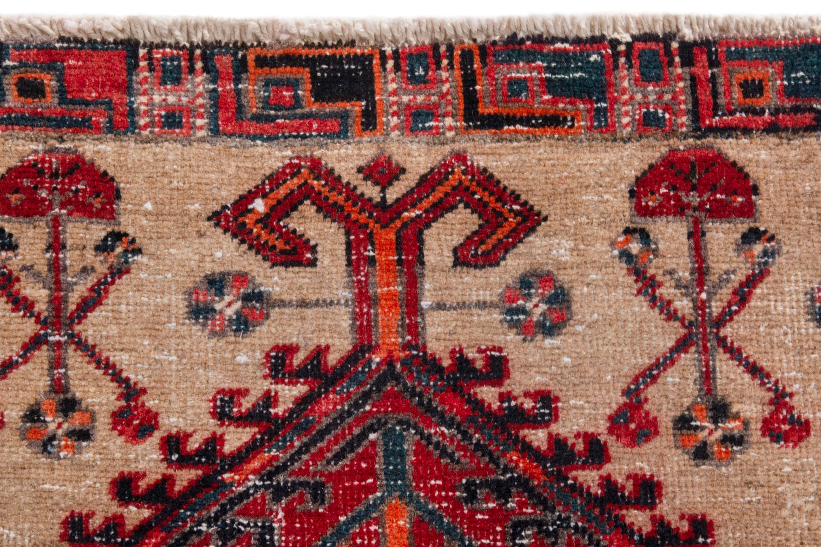 Persian Ardabil runner rug in cream and deep red, view 11 of 18