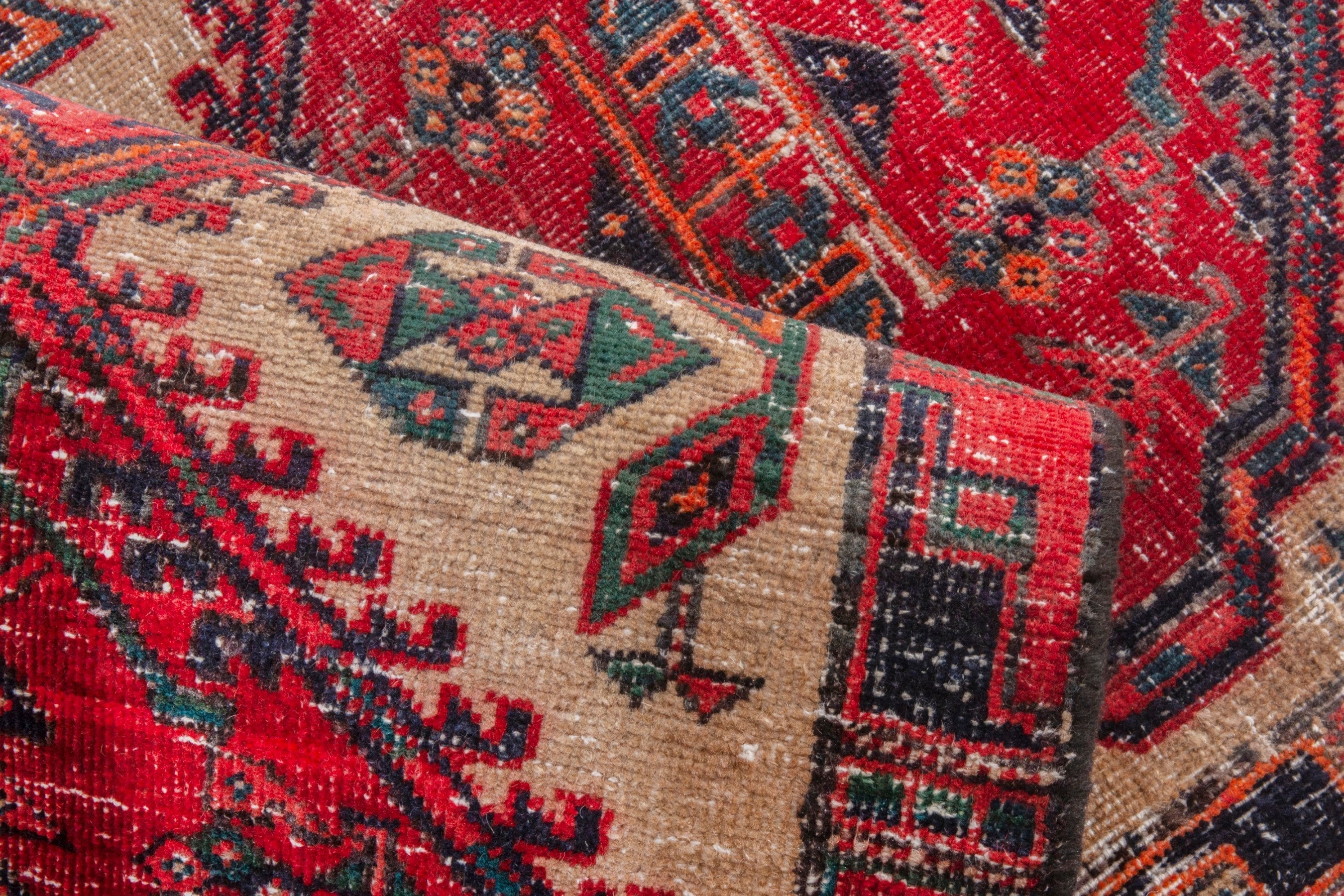 Persian Ardabil runner rug in cream and deep red, view 15 of 18