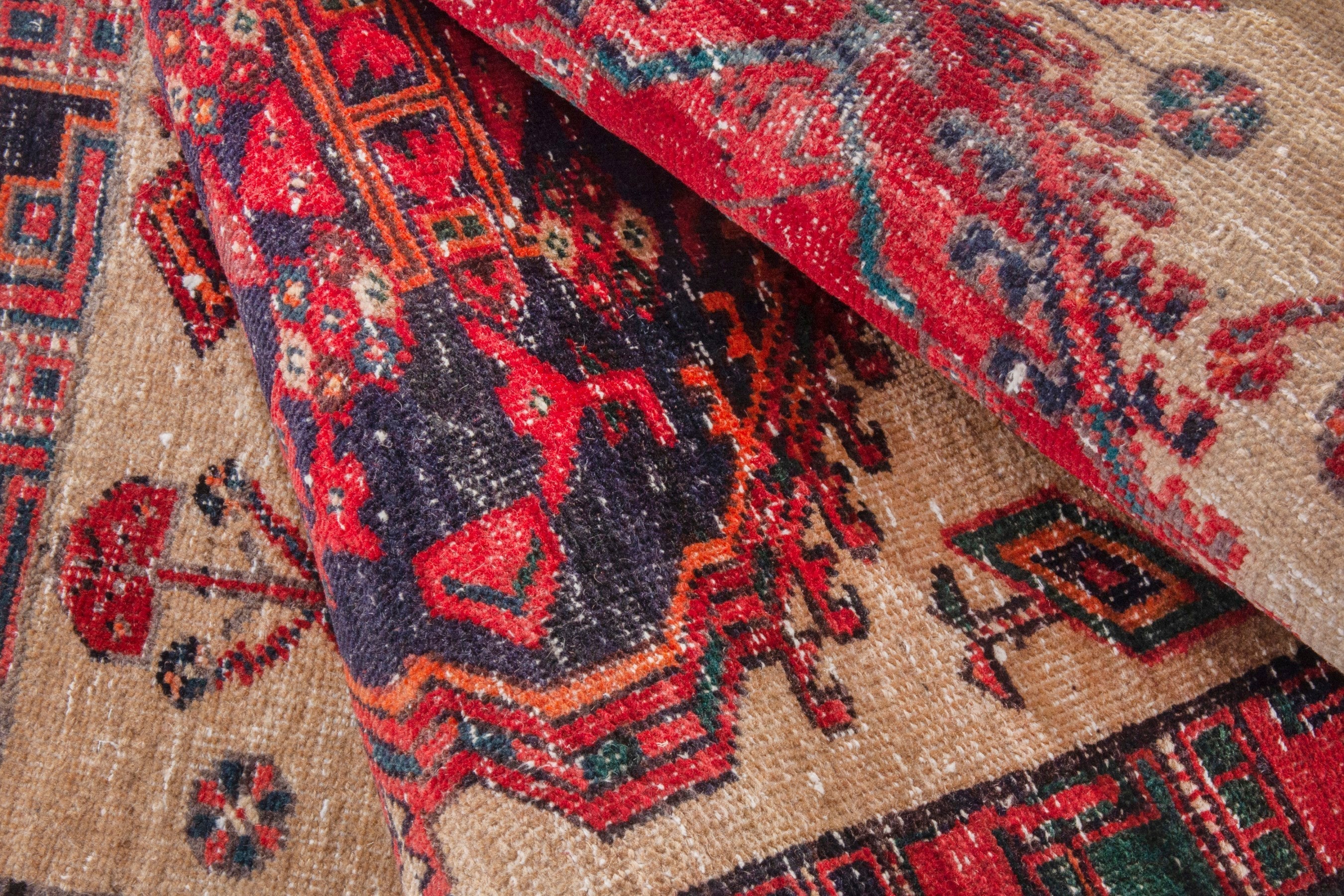 Persian Ardabil runner rug in cream and deep red, view 16 of 18