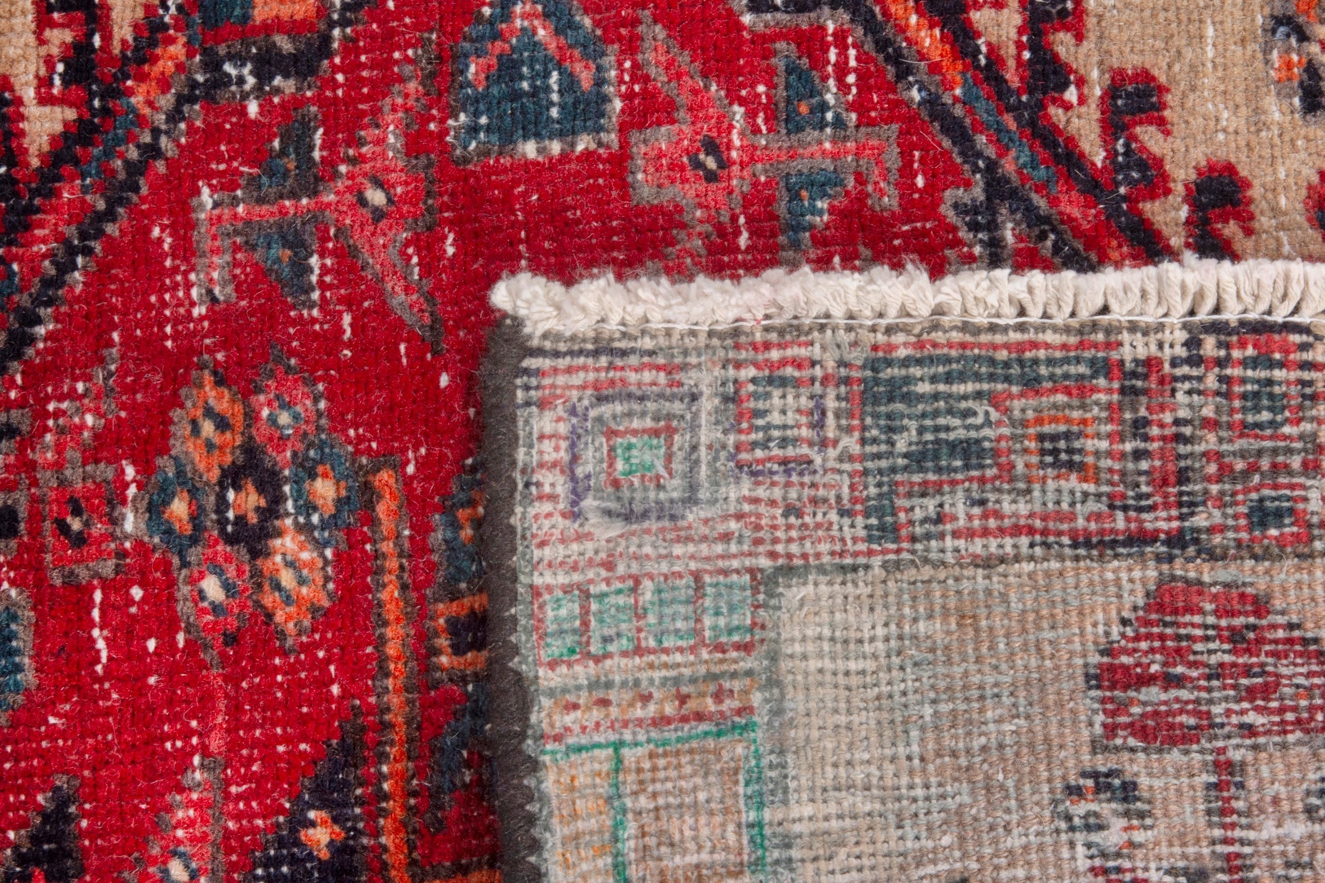 Persian Ardabil runner rug in cream and deep red, view 18 of 18