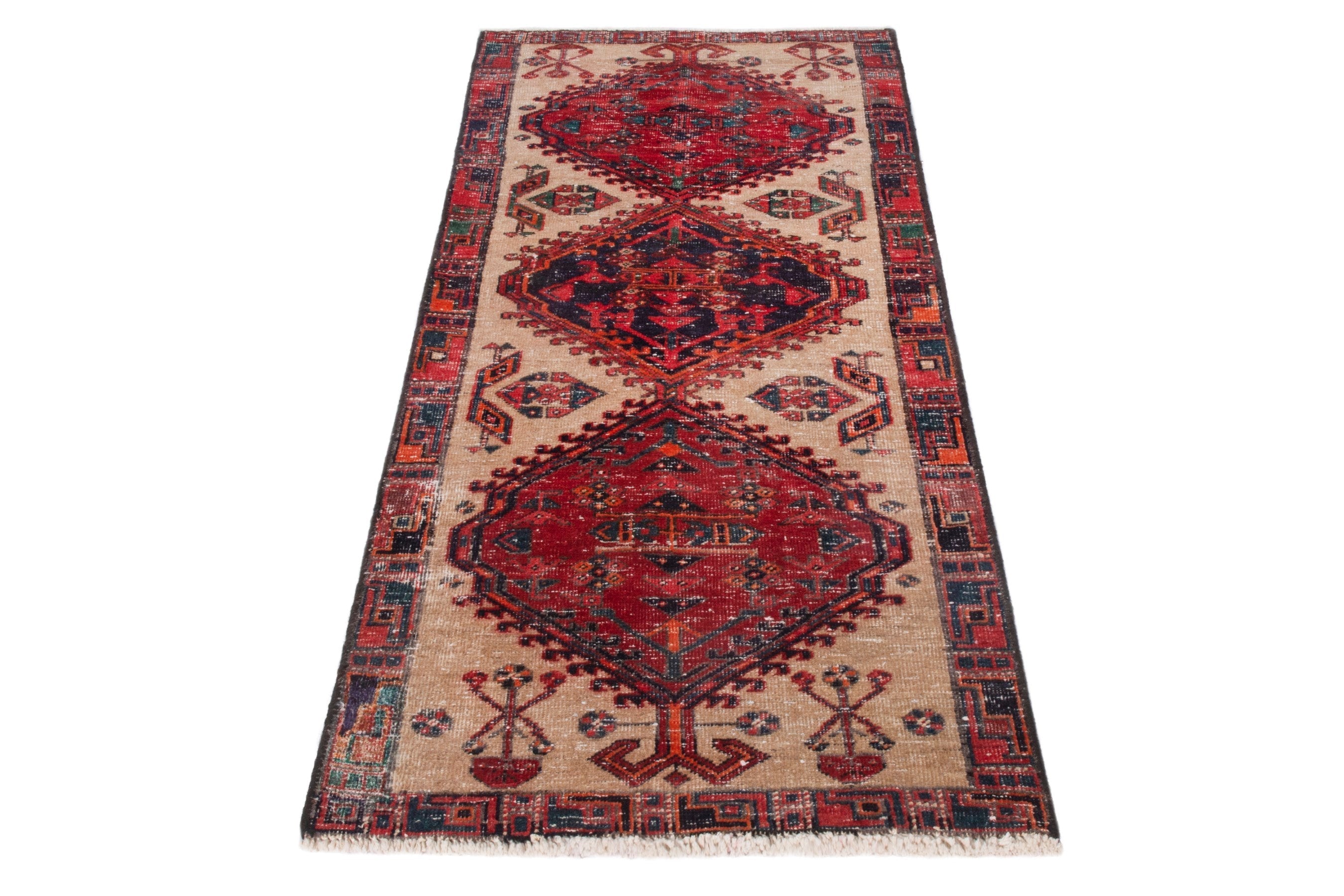 Persian Ardabil runner rug in cream and deep red, view 3 of 18