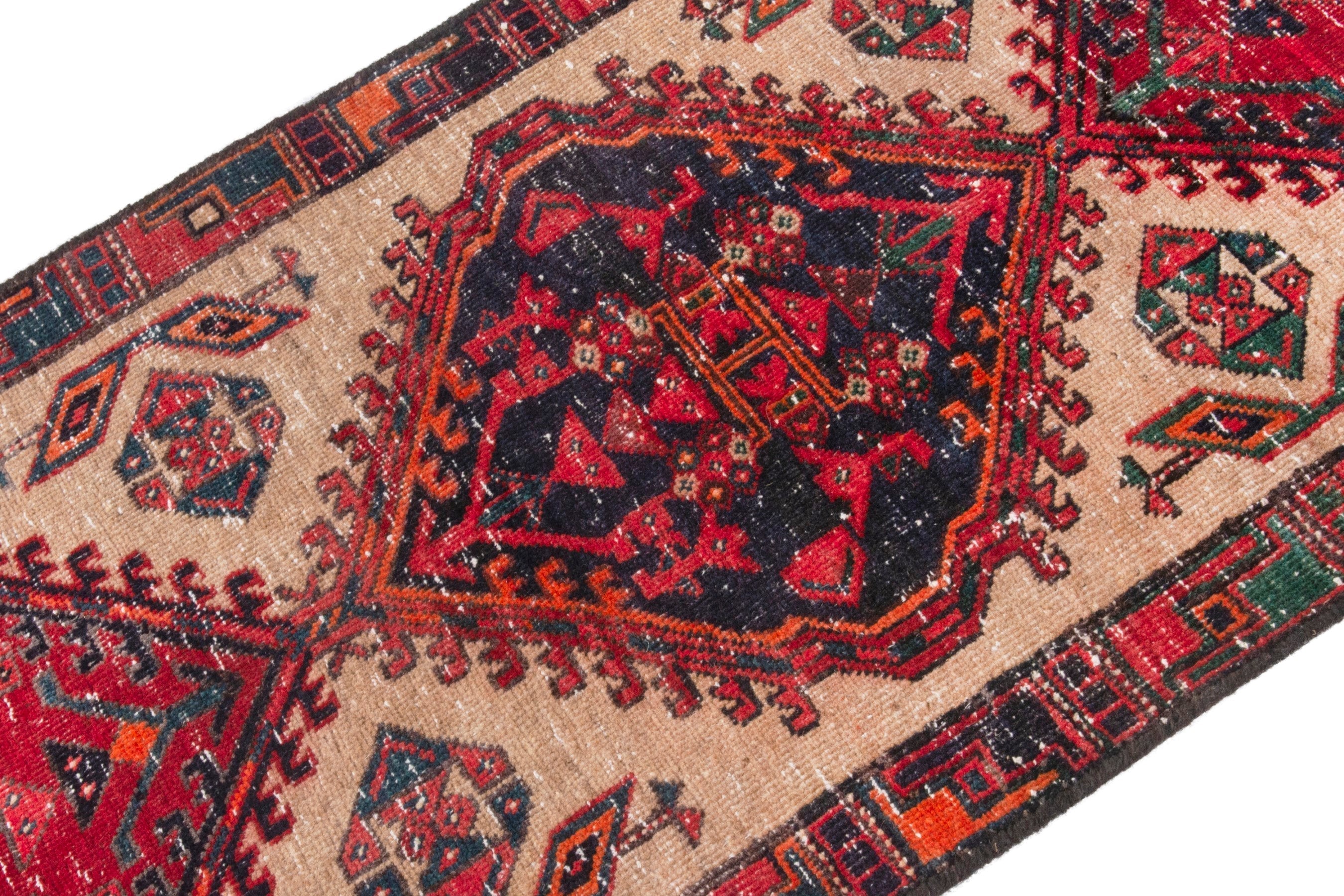 Persian Ardabil runner rug in cream and deep red, view 5 of 18