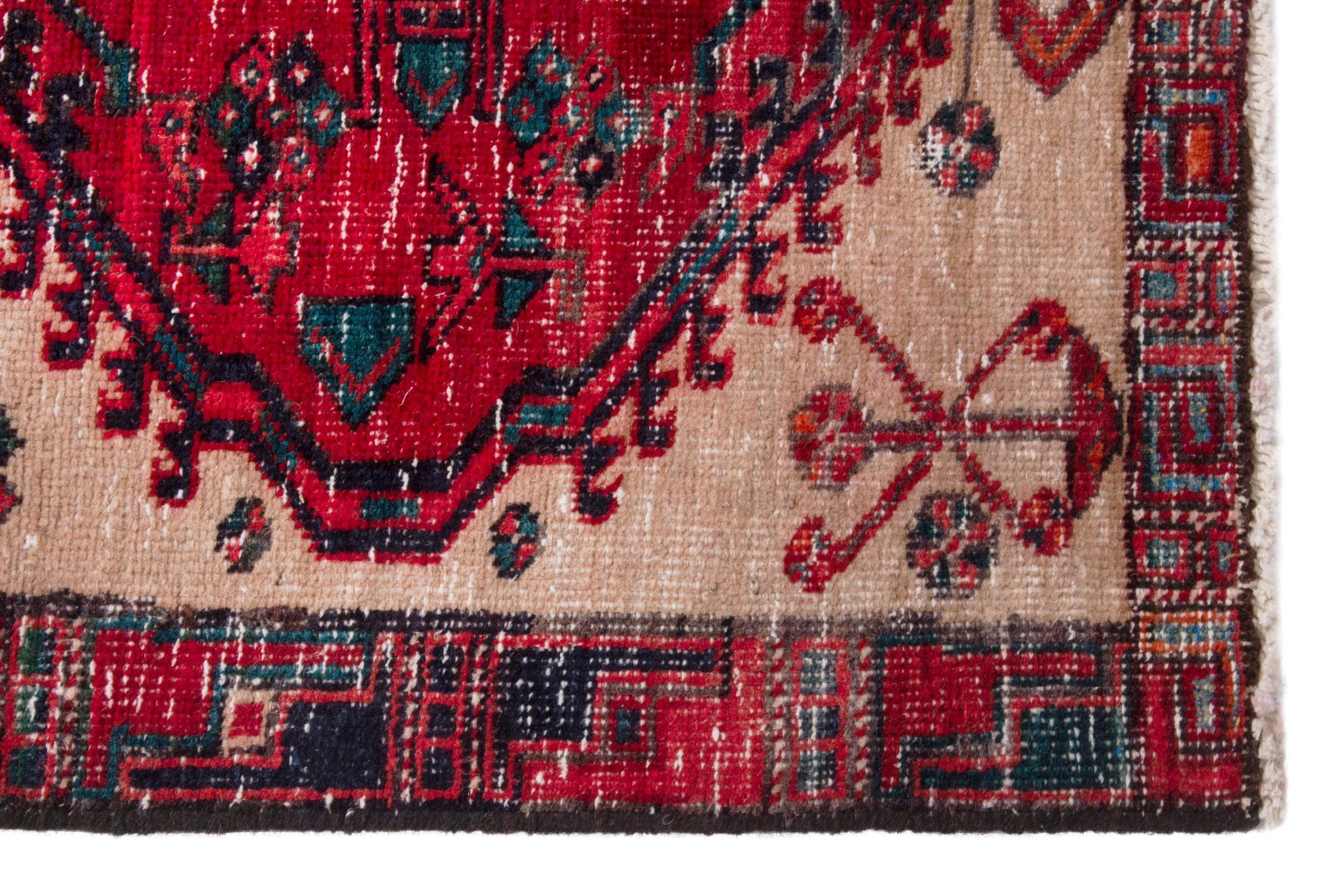 Persian Ardabil runner rug in cream and deep red, view 9 of 18