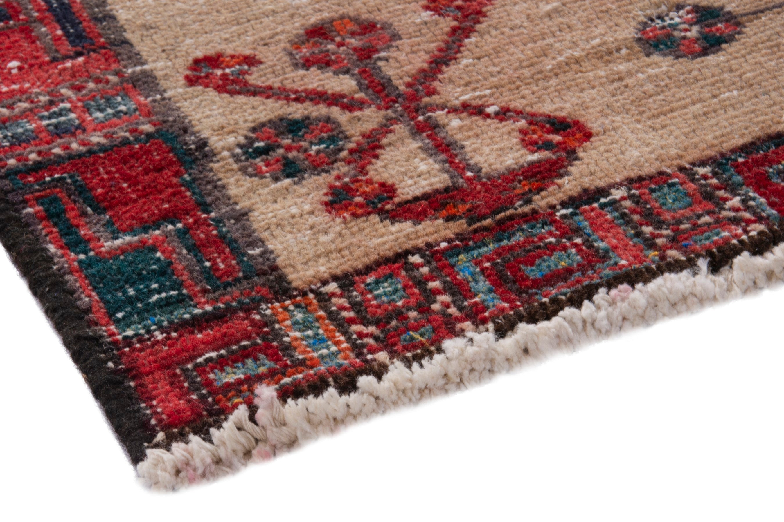 Persian Ardabil runner rug in cream and deep red, view 4 of 18