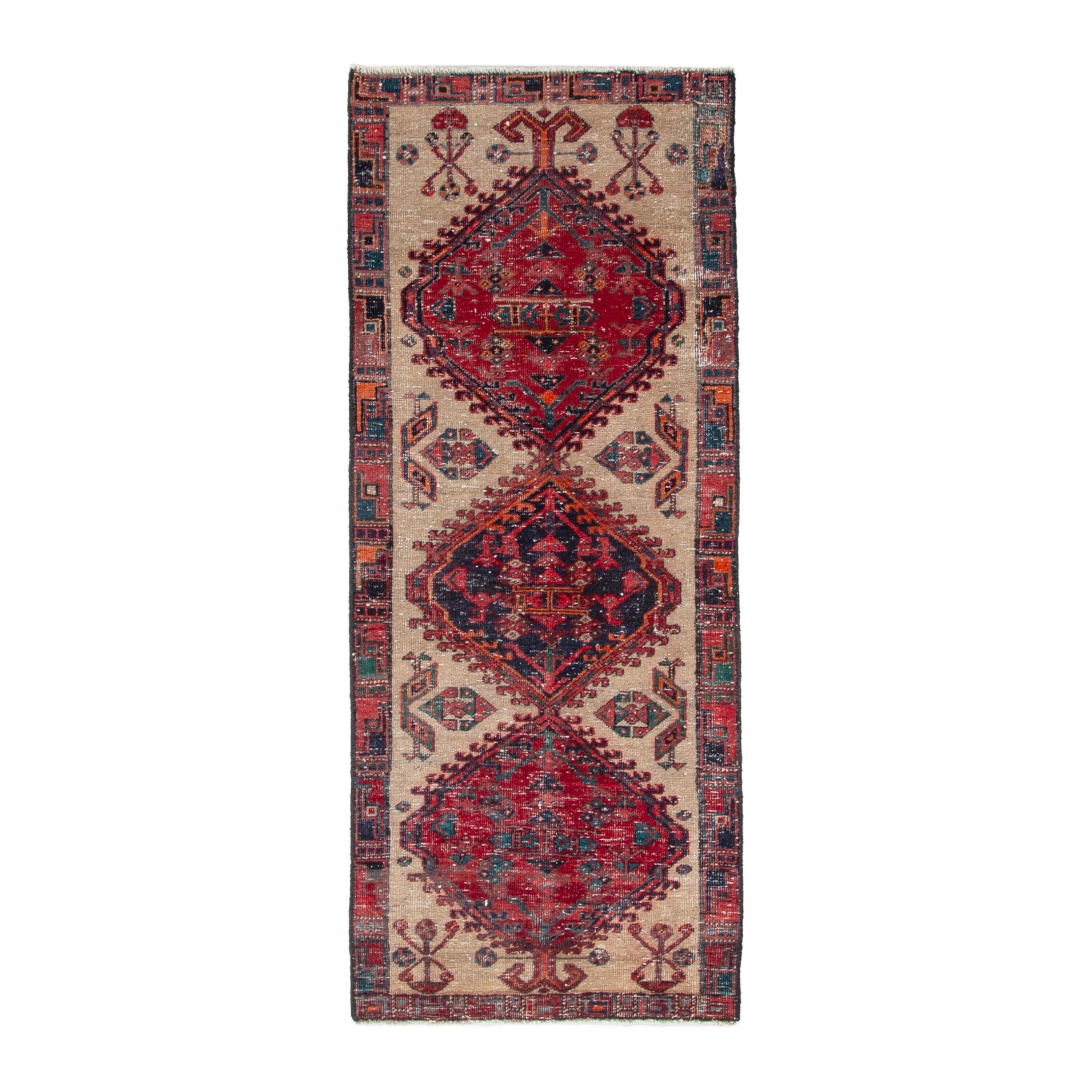 Persian Ardabil runner rug in cream and deep red, 2'6" x 6'5"