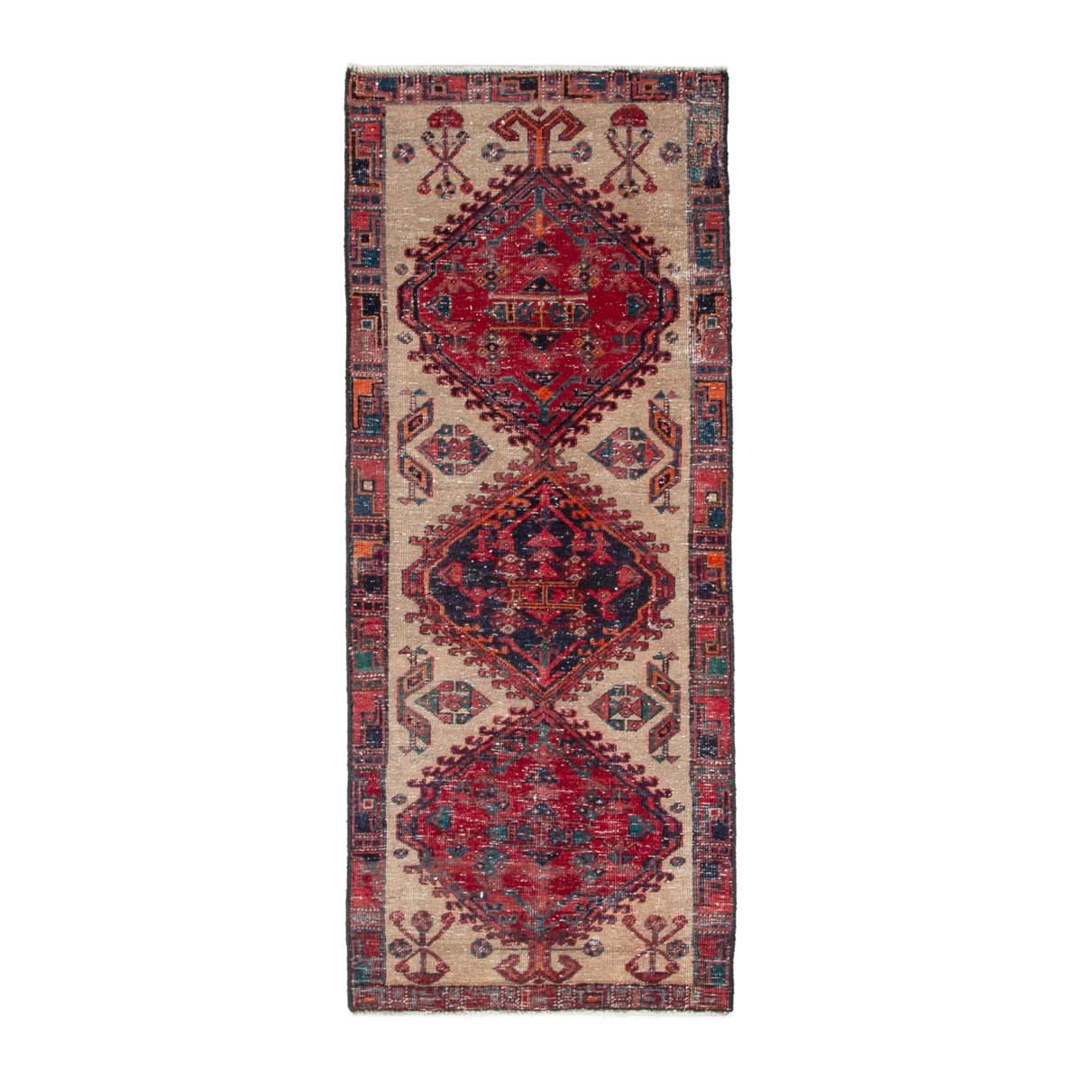 Persian Ardabil runner rug in cream and deep red, 2'6" x 6'5"