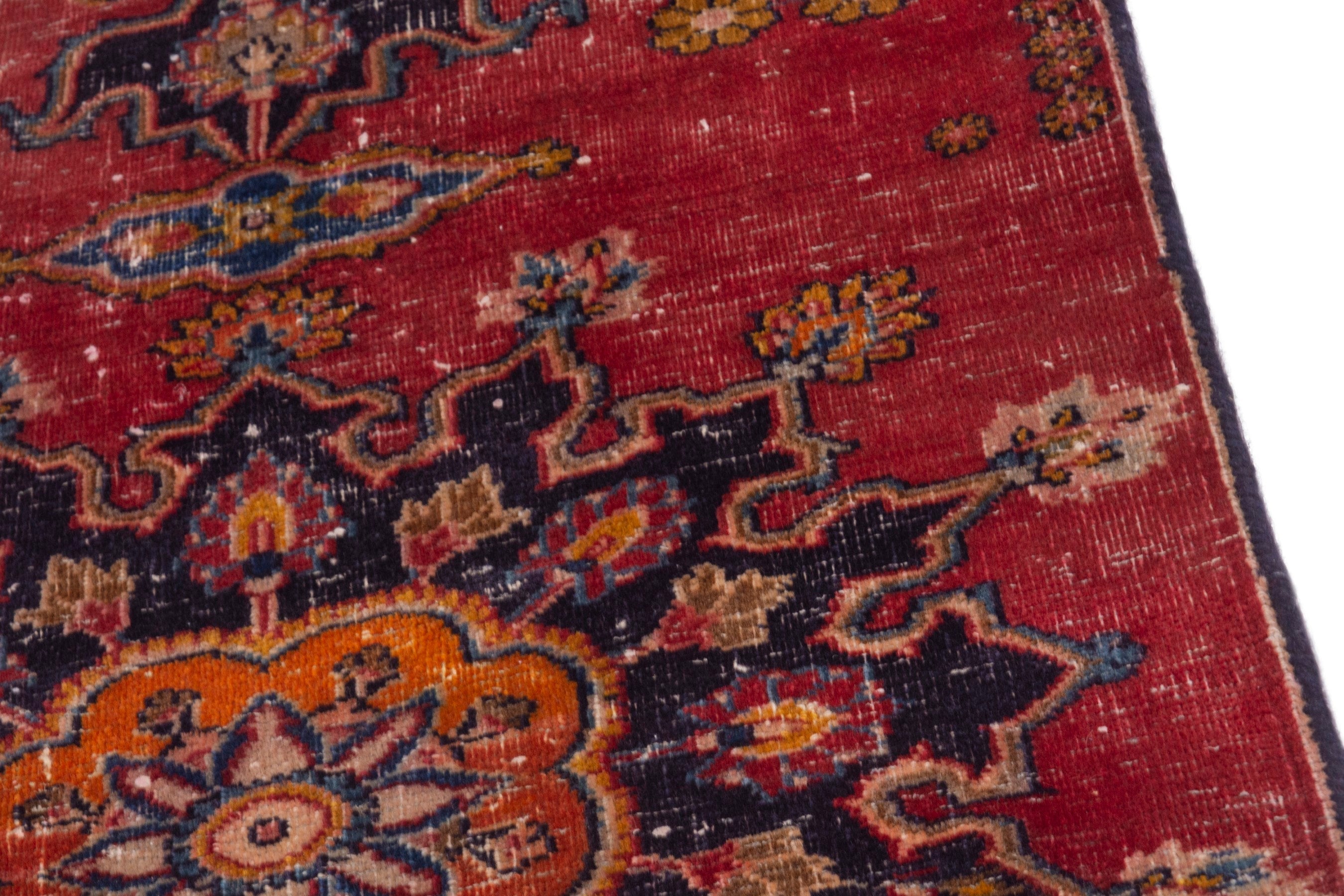 Persian Mashhad rug in deep red and dark blue, view 9 of 18
