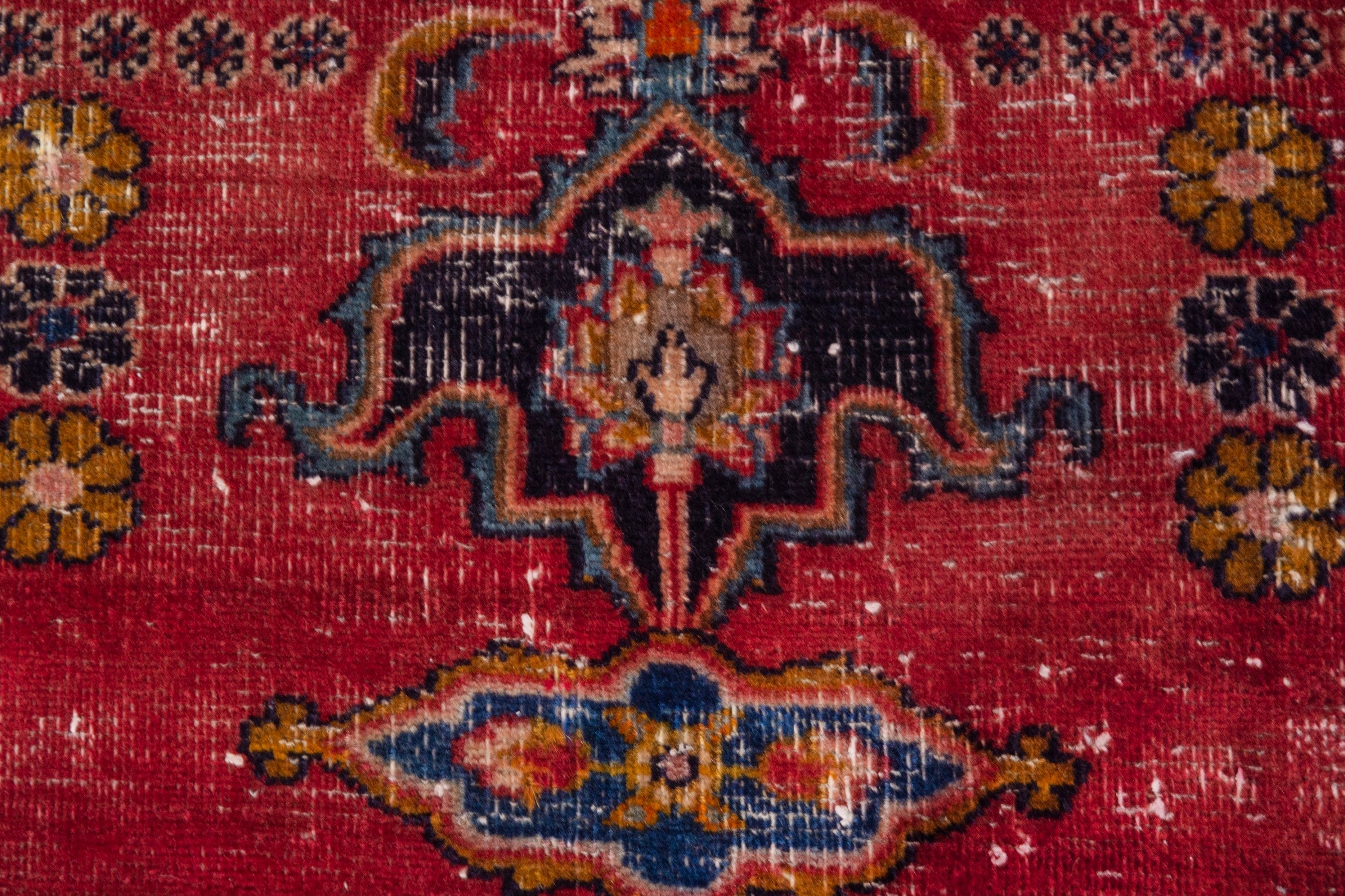 Persian Mashhad rug in deep red and dark blue, view 12 of 18