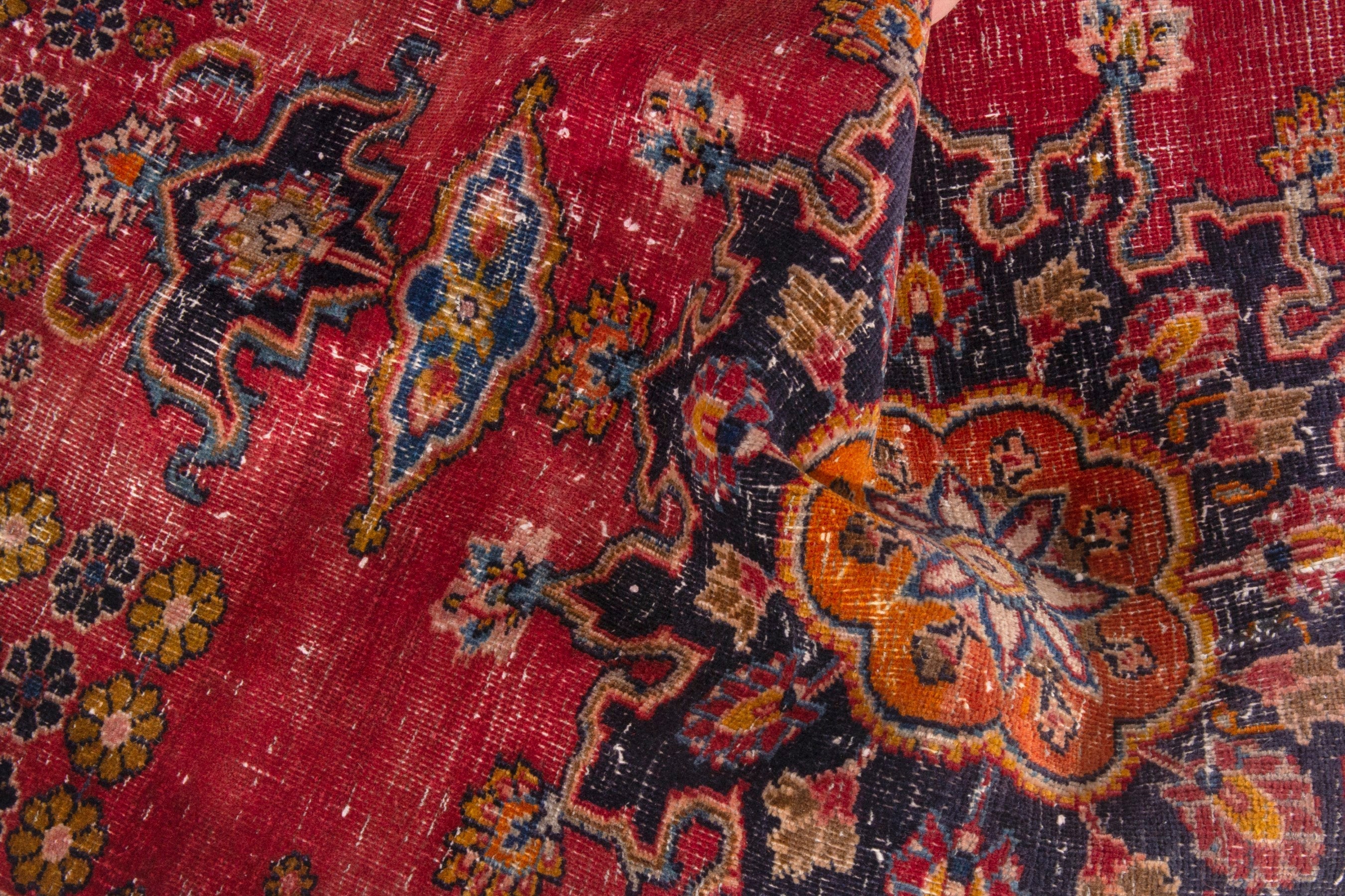 Persian Mashhad rug in deep red and dark blue, view 15 of 18