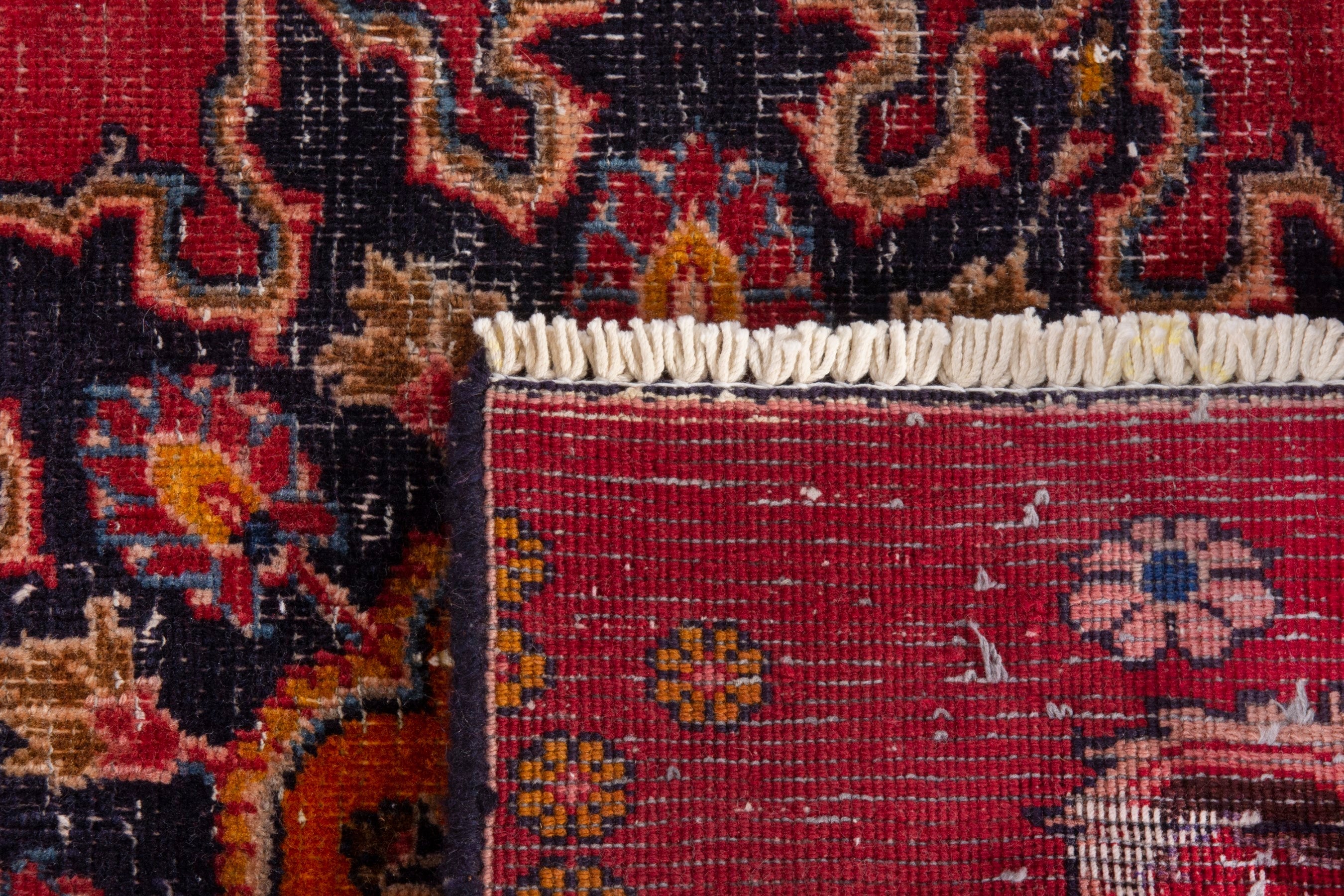 Persian Mashhad rug in deep red and dark blue, view 18 of 18